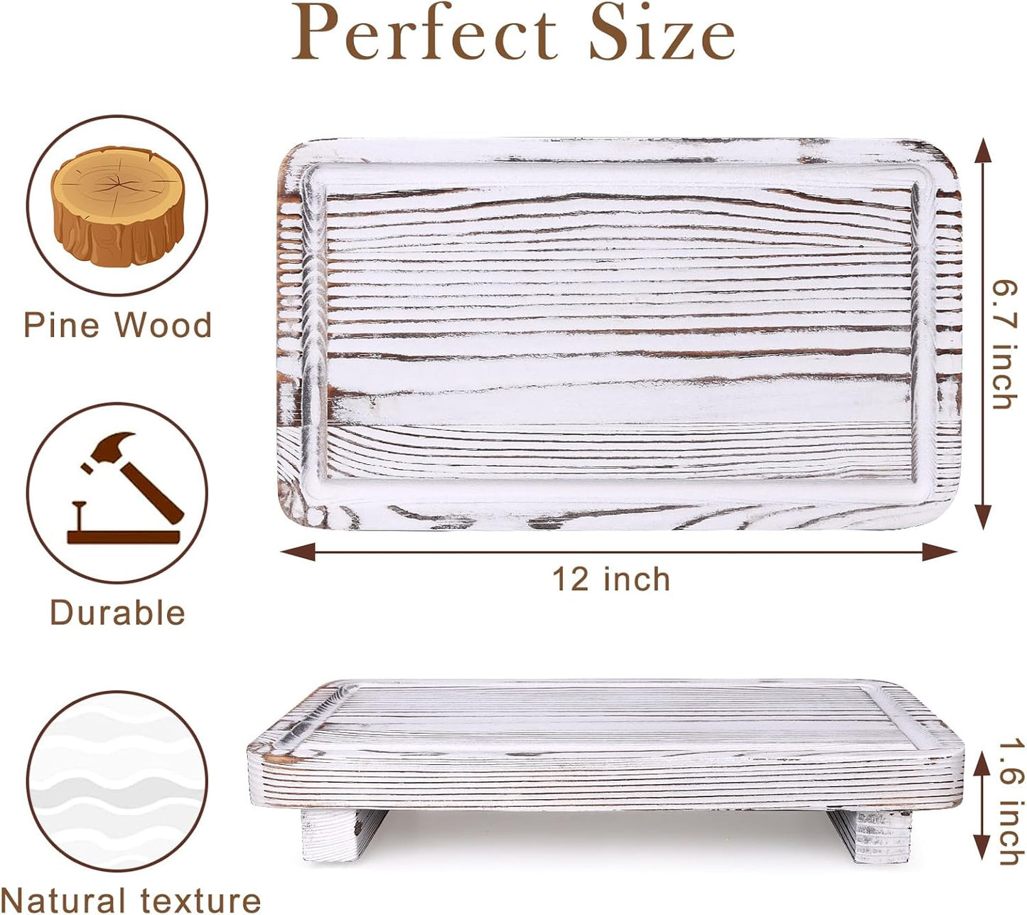 Rustic White Bathroom Counter Tray Kitchen Countertop Trays Decorative Wood Risers Display Pedestal Stand Wooden Riser Soap Dish Dispenser Holder for Bathroom Sink Accessories Kitchen Decor Tray