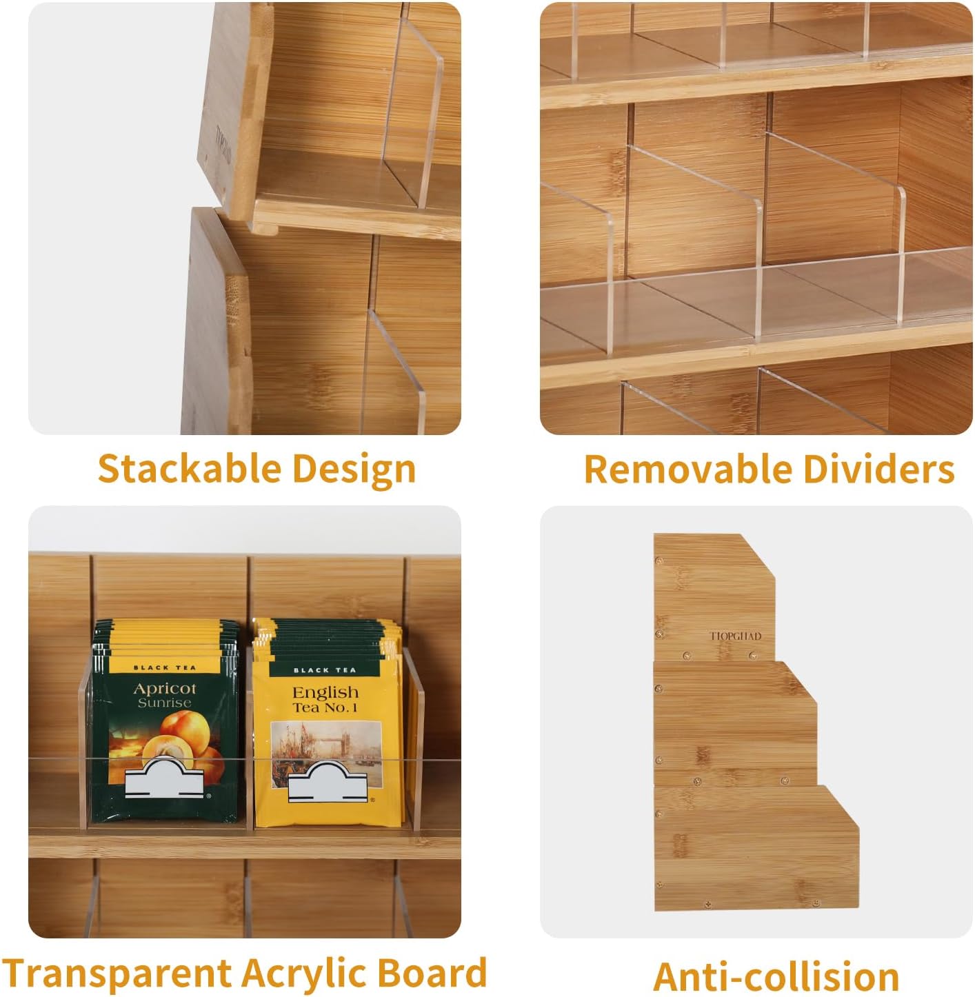 3 Layer Stackable Bamboo Tea Bag Organizer Storage Holder for Tea Bags Wood Tea Box Containers Tea Rack Teabag Station Stand for Cabinet Countertop Office(Patented Design)