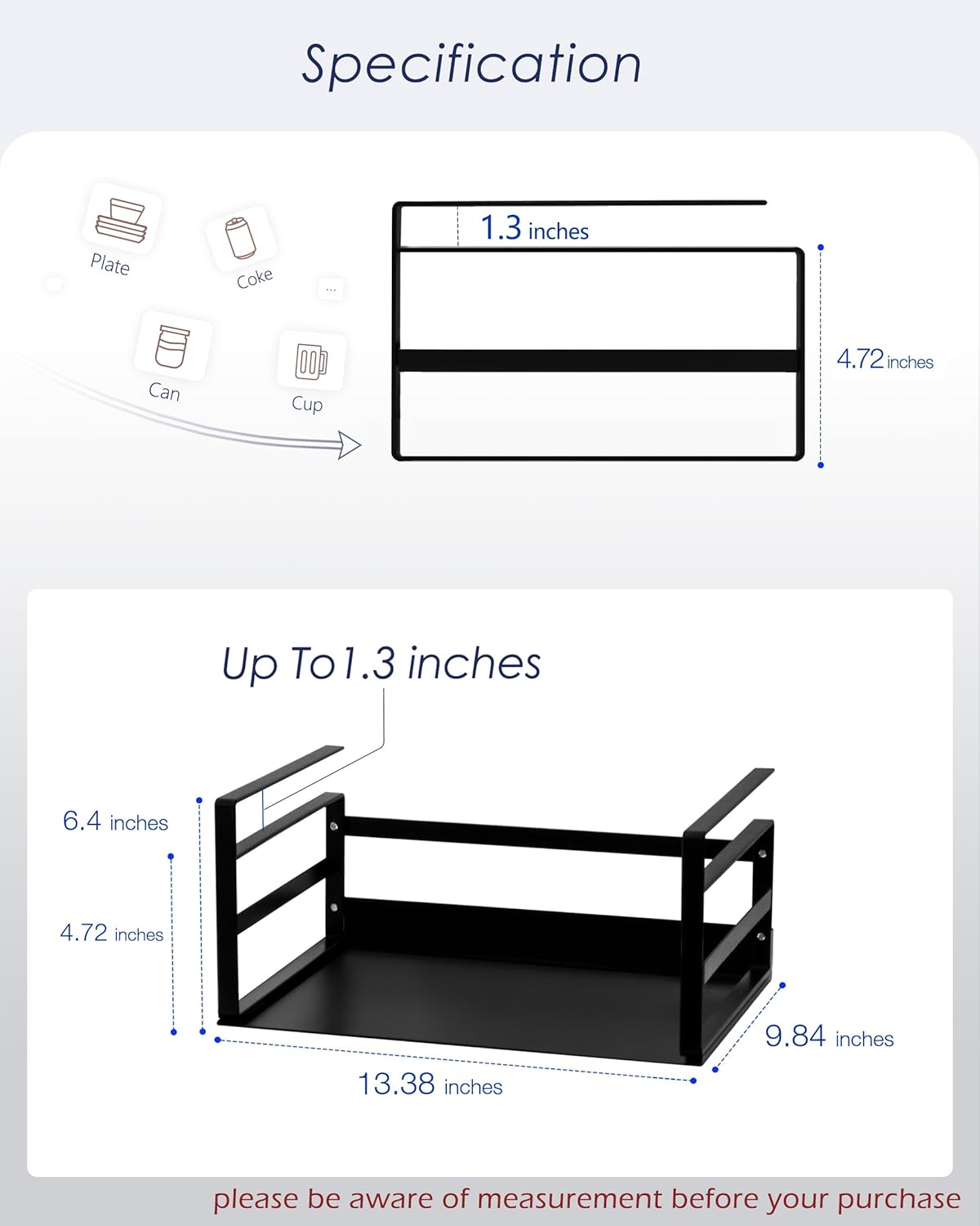 Nxconsu 2Pack Under Shelf Storage Basket Organizer Hanging Holder for Cabinet Pantry Kitchen Cupboard Desk Counter Bookshelf Organization Add-on Space Saver Heavy Duty Slide-in Black