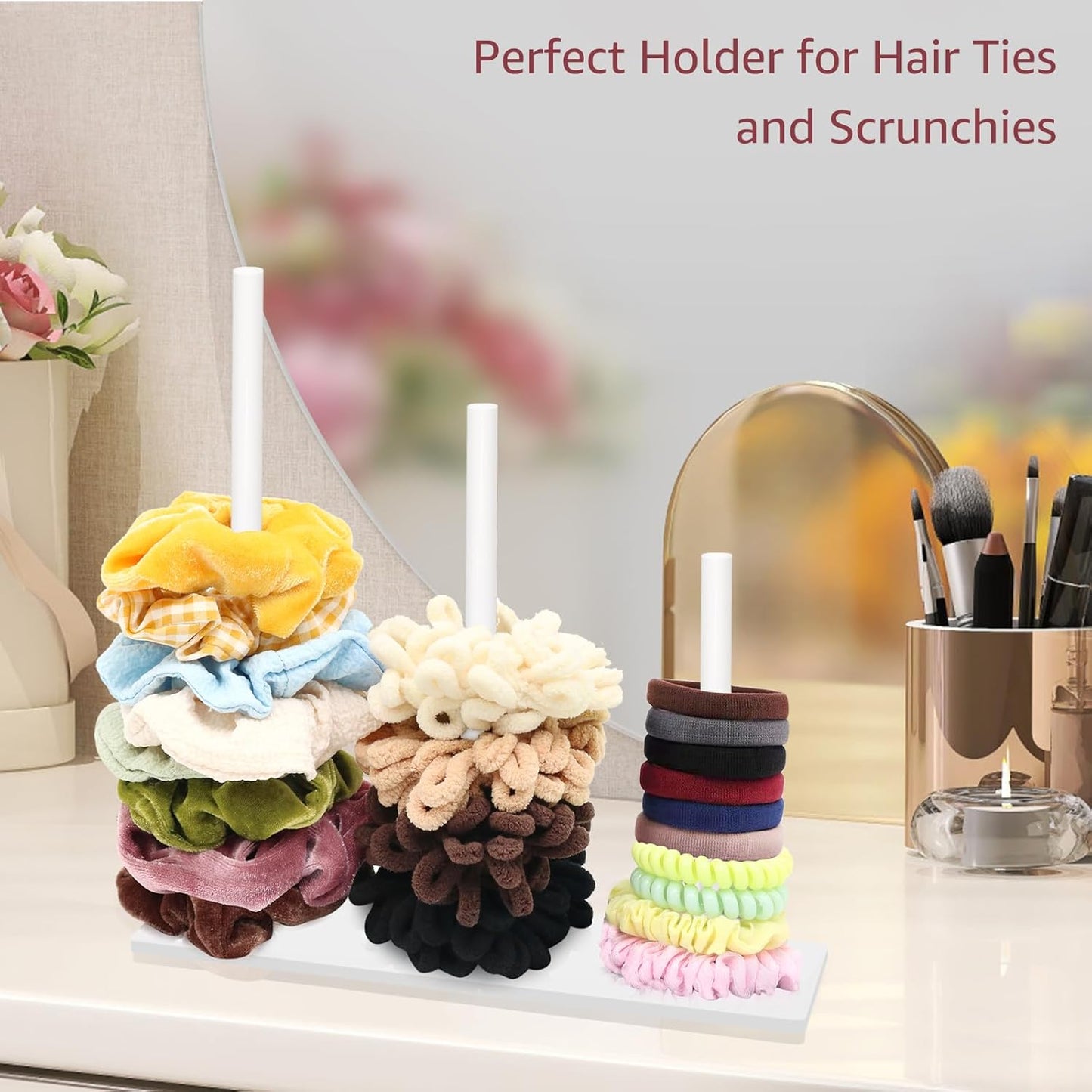 SMUK 2Packs 3-Tiers Acrylic Scrunchie Holder Organizer, White Hair Tie Holder Stand for Women Teen Girls Scrunchie Storage Scrunchy Hair Accessories Organizer