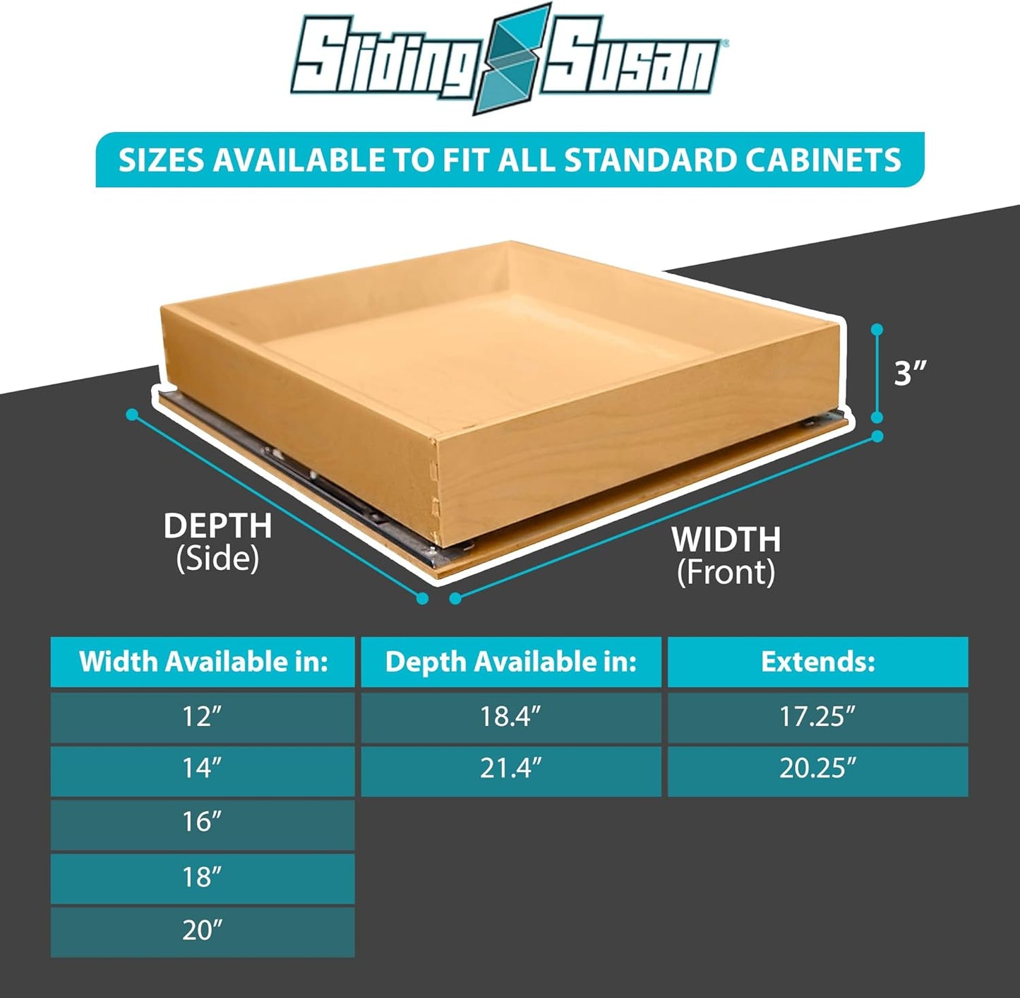 SlidingSusan Pull Out Drawer Organizer for Cabinets, Gliding Soft Close Shelves for Kitchen, Pantry, Bathroom, & Storage Organization, 9 Ply Baltic Birch, 12 Inch Wide x 18 Inch Deep