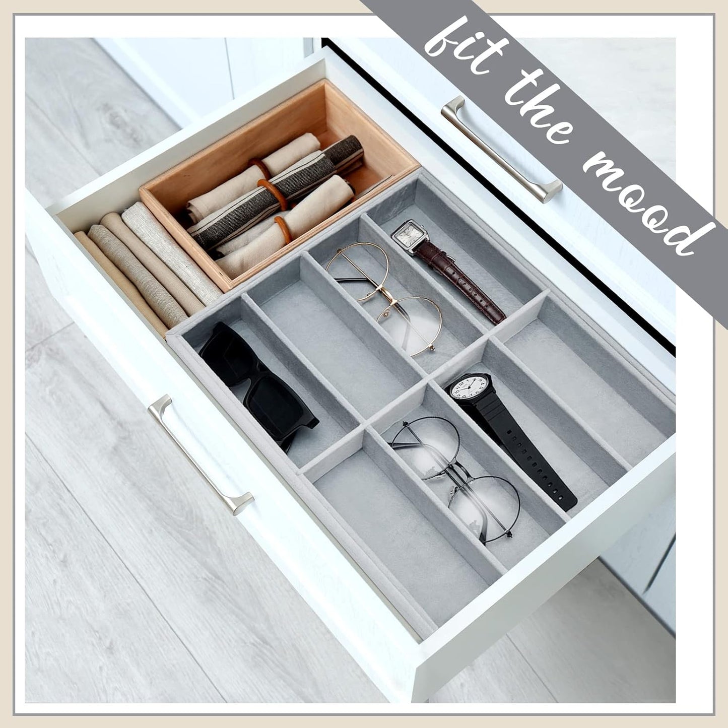 Amylove 2 Pcs Sunglass Organizer Trays Glasses Stackable Jewelry Trays Sunglass Organizer Display Box(8 Grids,Gray)