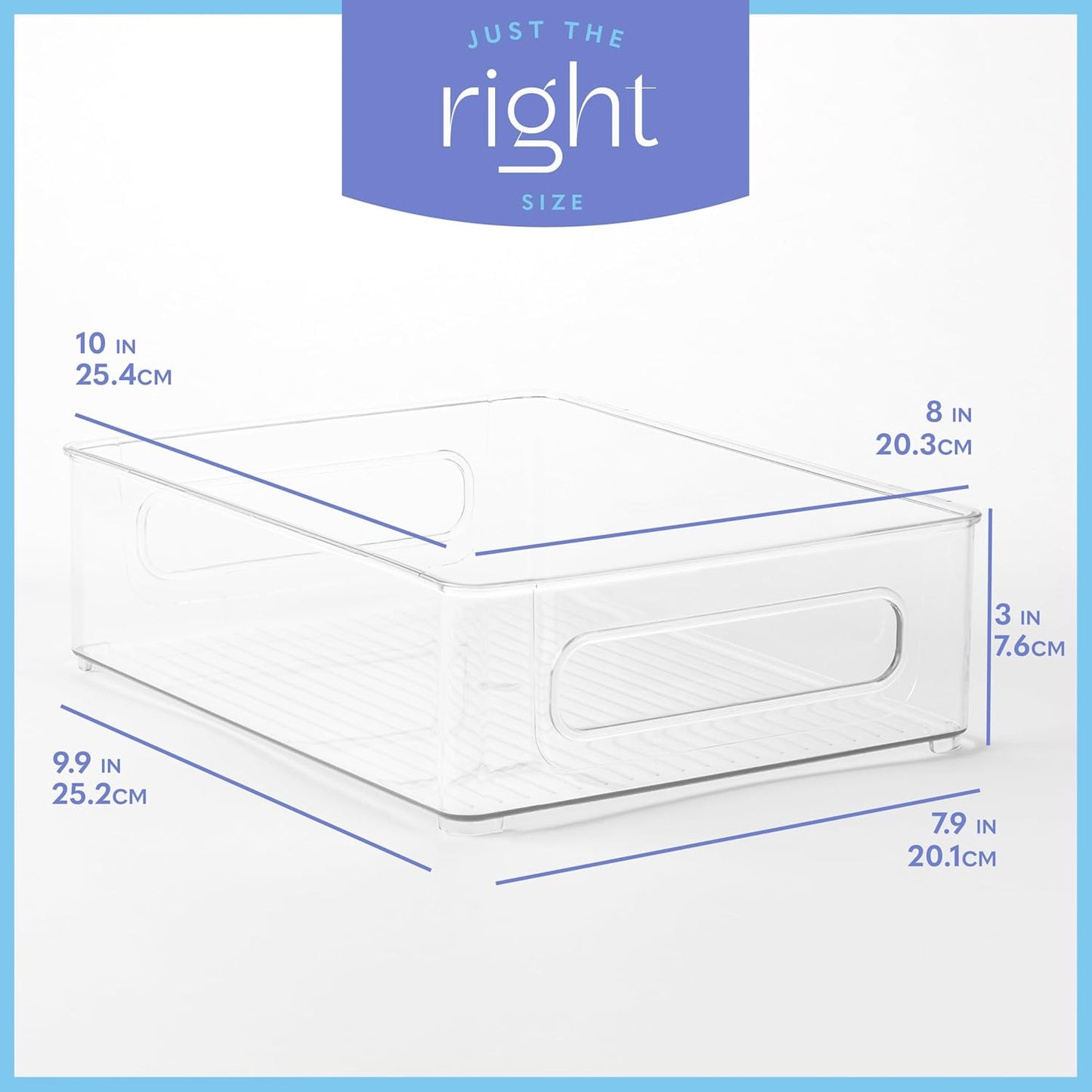primebox Plastic Food Storage 8 Pack Clear Container Bin with Handles for Organizing Kitchen, Pantry, Refrigerator, Freezer, Pantry, Cabinet, Closet, Bathroom. Stackable 10”x8”x3”