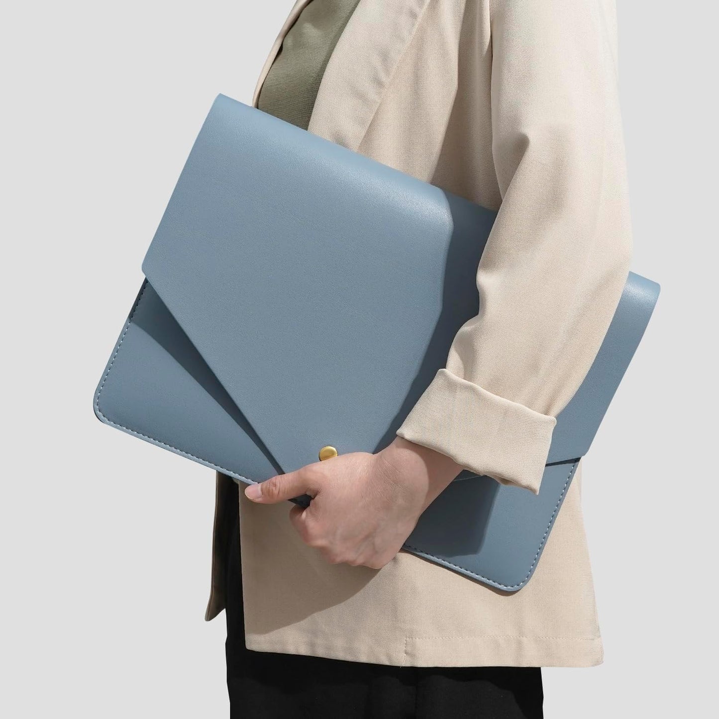 PU Leather Laptop Sleeve - Compatible with 15.3 inch MacBook Air, Surface Book, Laptop Studio - Blue