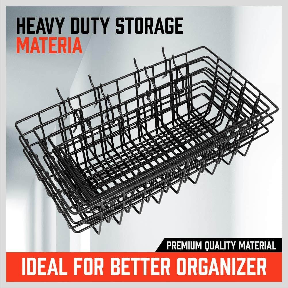 HORUSDY Peg Board Bins and Baskets | 4 Pack | Square Style 4 Size Pegboard Baskets and Pegboard Bins for Organize Workbenches, Accessories