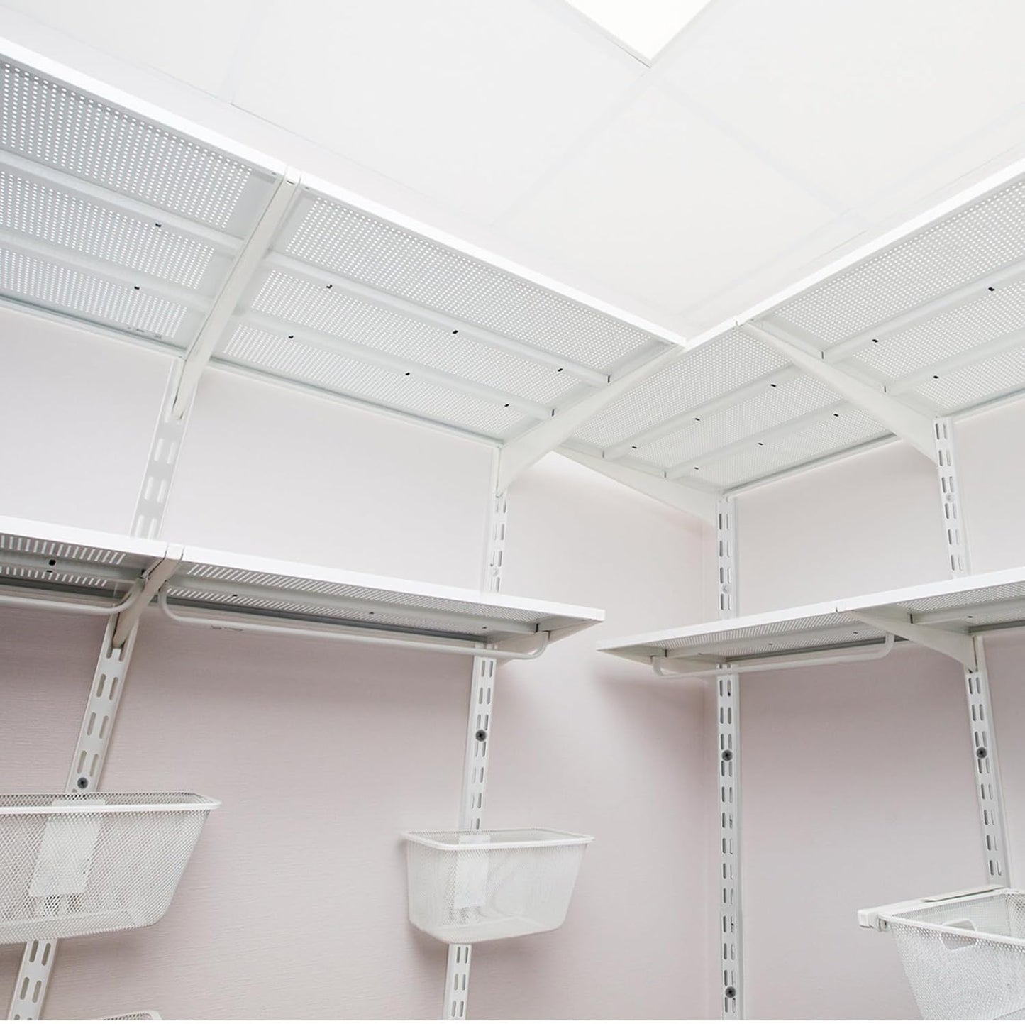 12 Pack 47 Inch Dual Track Upright Wall Shelving System Shelf Bracket Twin Slot Shelf Rail Twin Track Upright Heavy Duty Support System for Pantries, Linen Closets, Laundry Rooms (White)