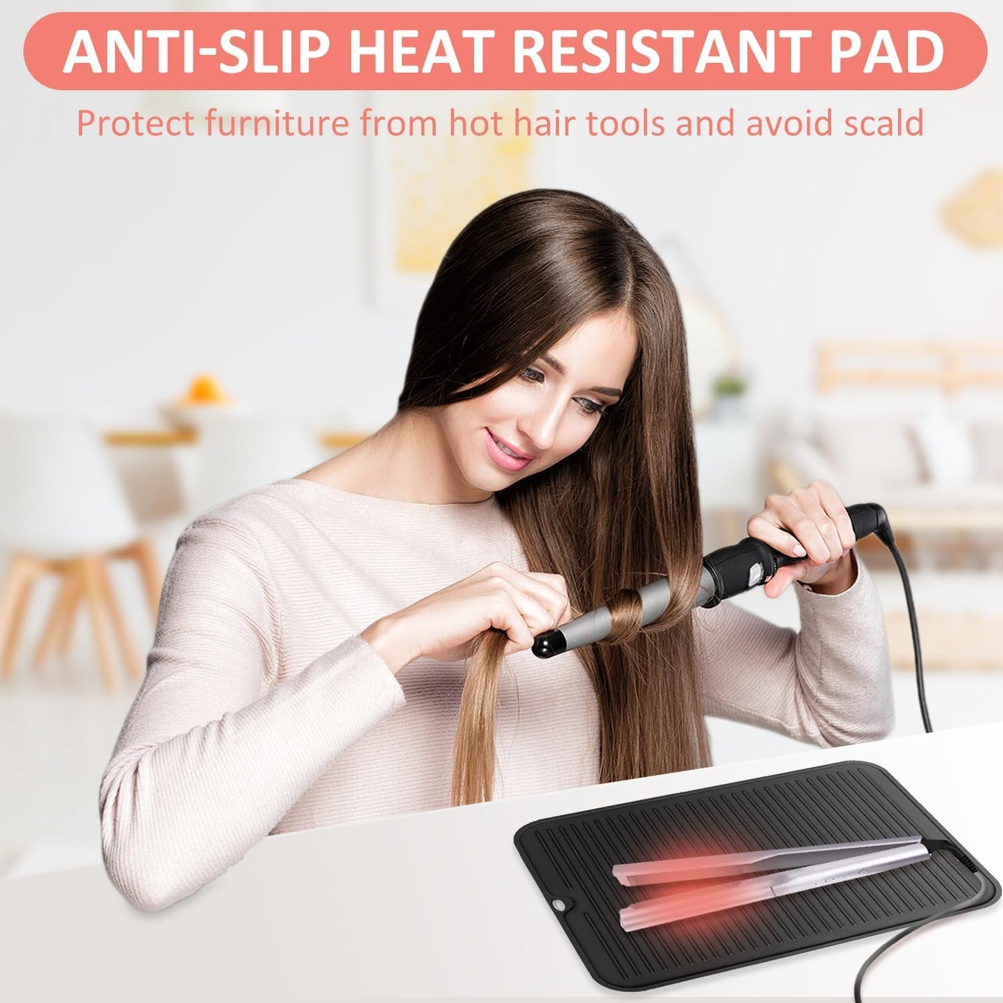 Quccefods Large Heat Resistant Silicone Mat for Hair Tools: Curling Iron, Flat Iron, Hair Straightener - Portable Hair Styling Pad Cover