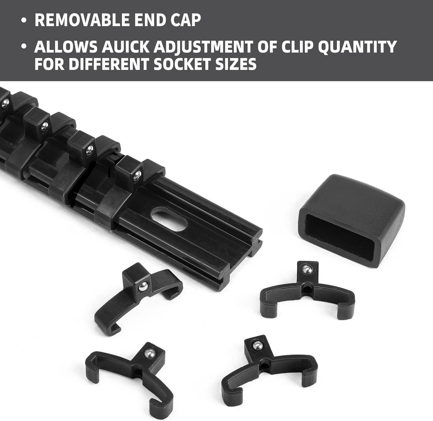 Socket Organizer Drive ABS Tools - Black Socket Holder, Premium Quality 9 Pieces Socket Holders Kit 1/4-Inch x 48 Clips, 3/8-Inch x 45 Clips, 1/2-Inch x 36 Clips（9PC,Black