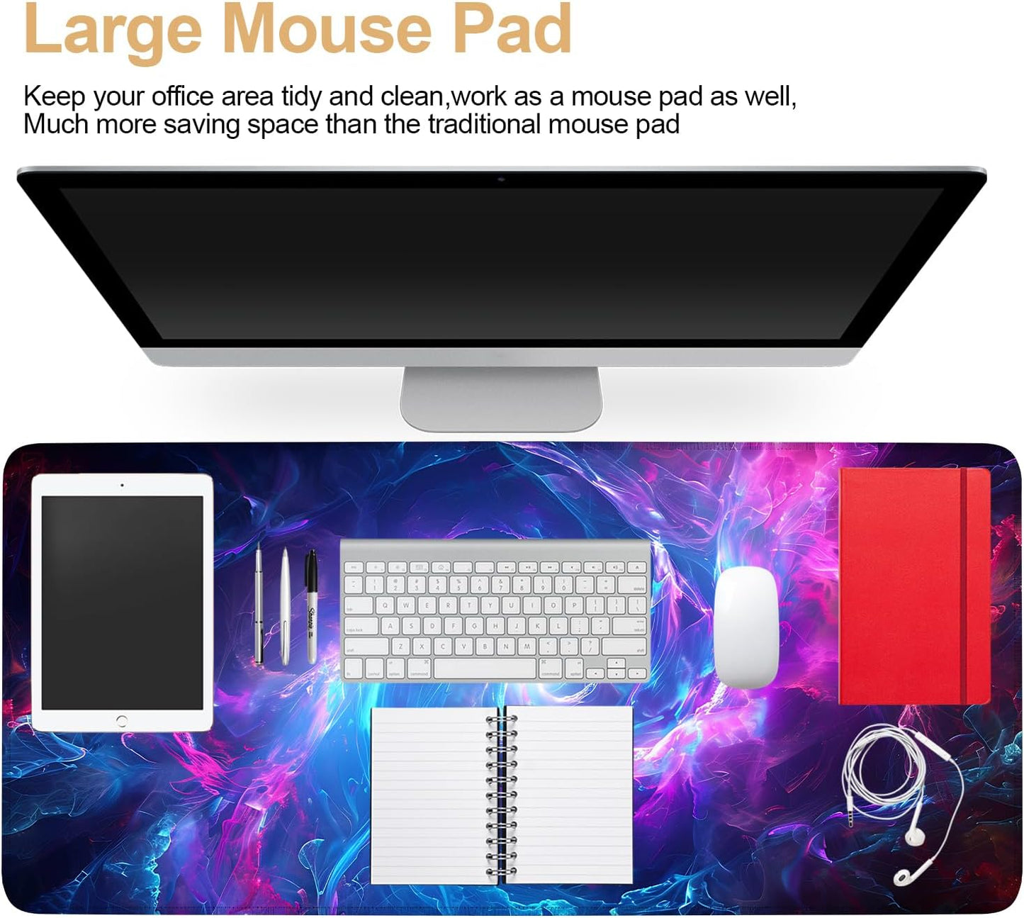 Large Mouse Pad, Cosmic Swirl Desk Mat, Extended Gaming Mouse Pad with Non-Slip Rubber Base, Thick 3mm Smooth Surface Keyboard Mat for Office & Home,35.5 x 15.8 in