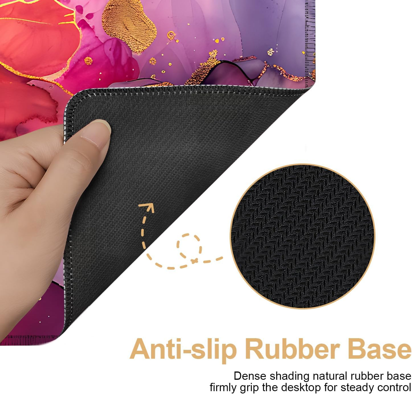 Large Mouse Pad, Floral Ink Desk Mat, Extended Gaming Mouse Pad with Non-Slip Rubber Base, Thick 3mm Smooth Surface Keyboard Mat for Office & Home，35.5 x 15.8 in