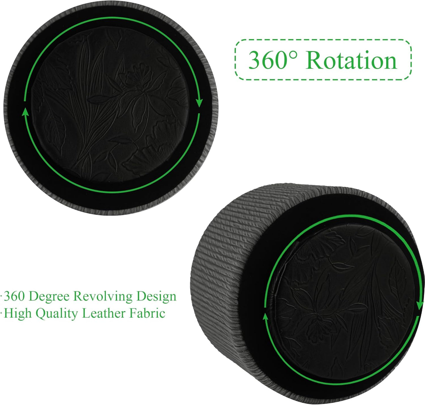 Round Leather Art Supply Organizer,Remote Control Holder,360 Degree Spinning,Multi-Functional Pencil Holder,4 Compartments Desktop Stationary Organizer(1-Wood Black)
