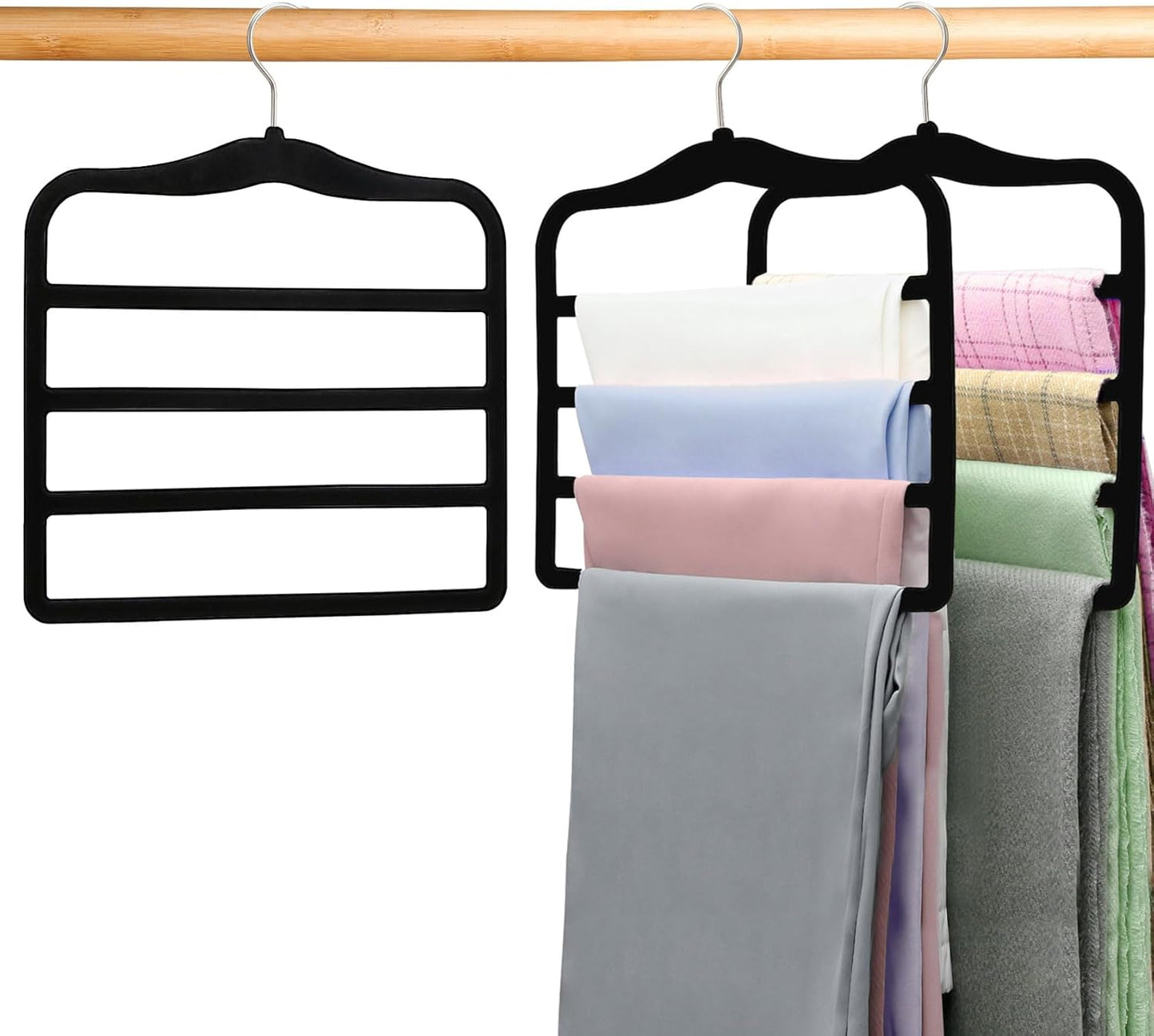 Closet Organizers and Storage,2 Pack Pants Hangers Space Saving,Velvet Hangers, Dorm Room Essentials for College Students Girls Boys Guys,Non Slip Organization and Storage Scarf Jeans Hangers