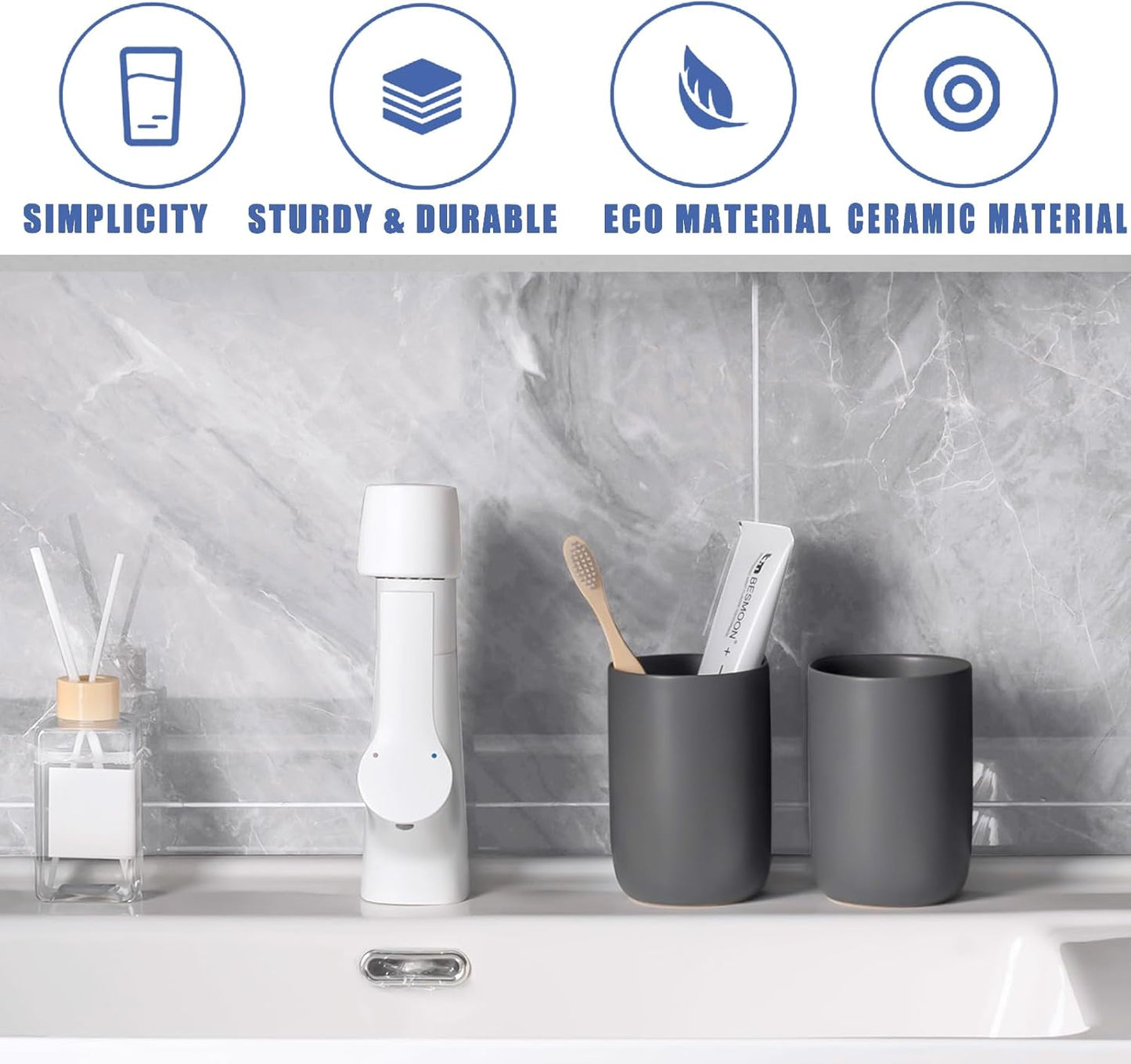 Toothbrush Holders for Bathrooms - 1 Cups Ceramic Toothbrush Toothpaste Holders, Grey Bathroom Tumbler Cups Reusable Toothbrush Mouthwash Cup, Bathroom Counter Organizer.