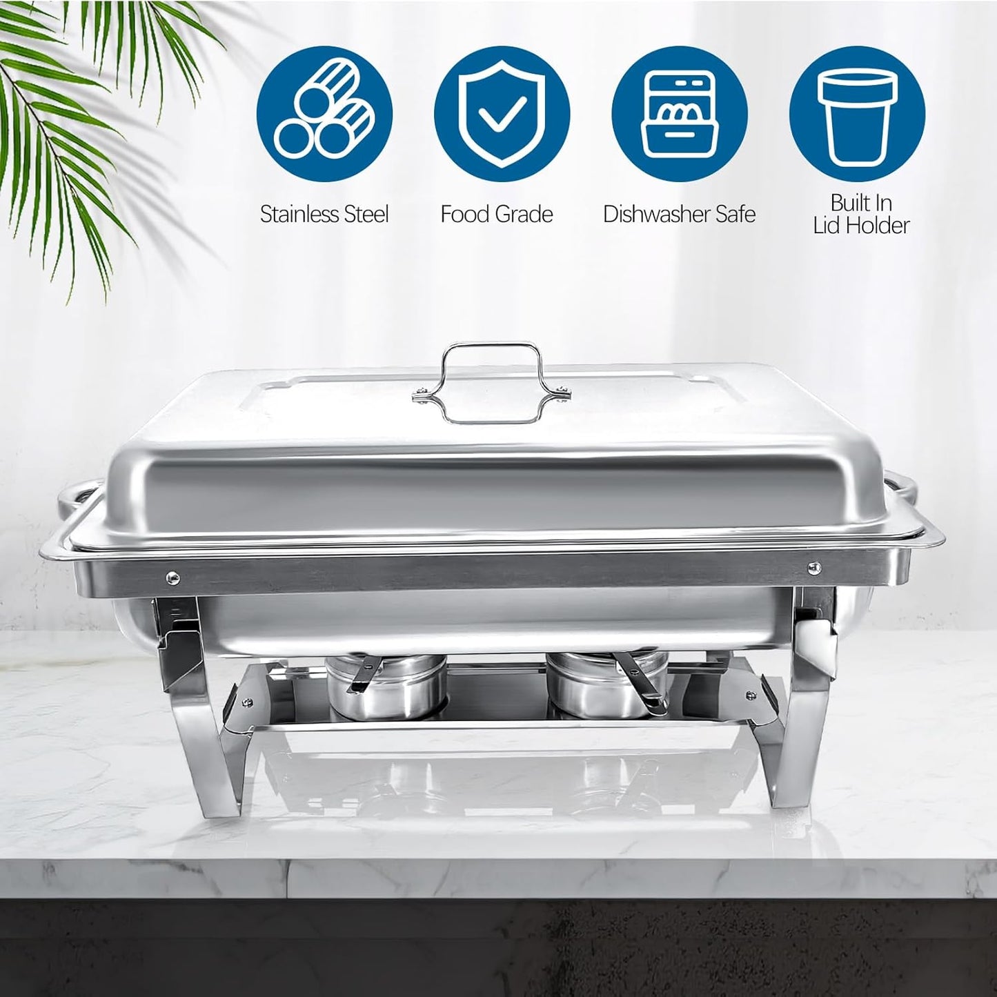 Chafing Dish for Buffet, 6 Pack Stainless Steel Chafing Servers Food Warmer Set with 8QT Half Size Food Pan for Kitchen Party Banquet Dining