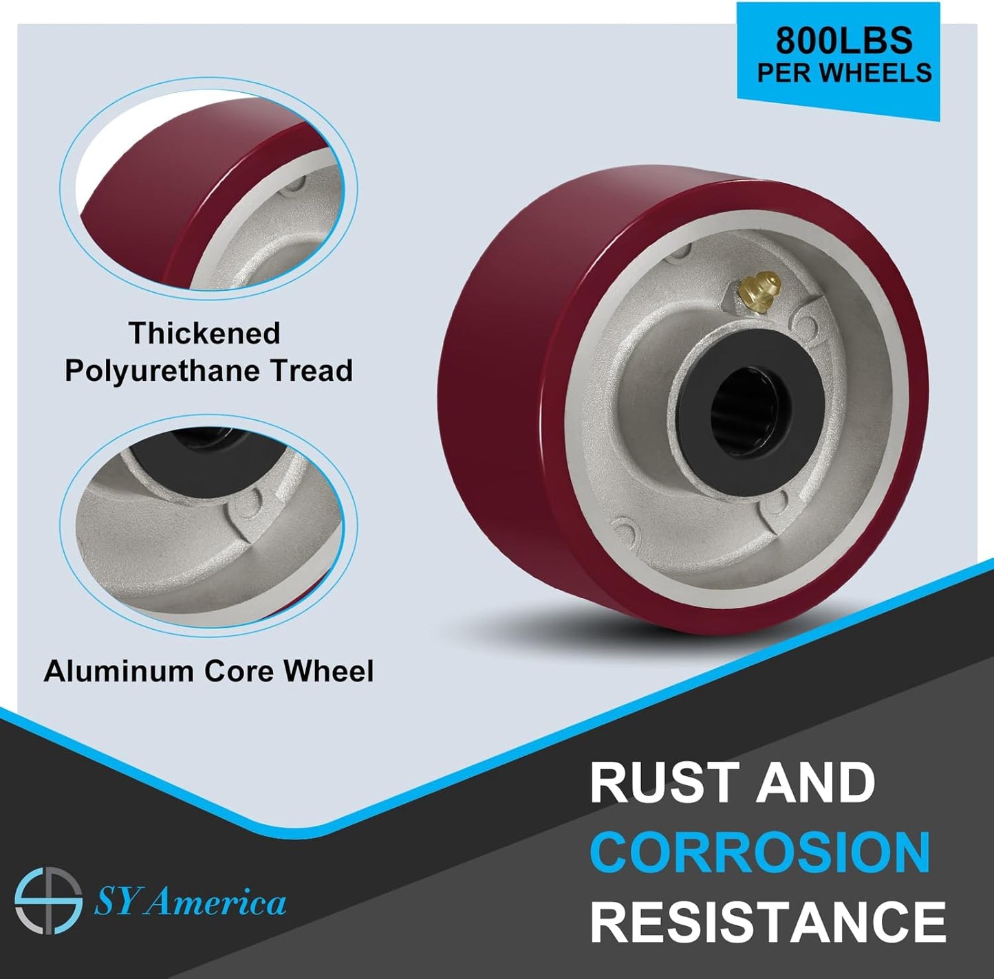 SY America 4" X 2" Casters Wheels,Heavy Duty Casters Set of 4，Polyurethane on Aluminum Wheels,2 Rigid 2 Swivel Casters,3200 LBS Load Capacity
