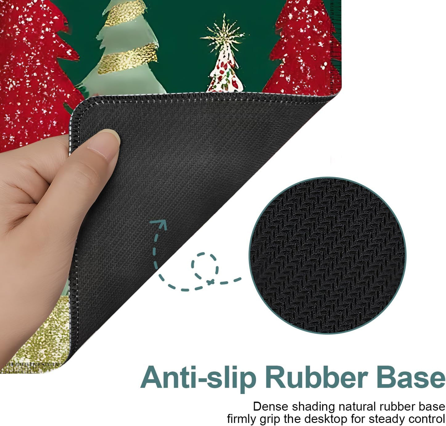 Christmas Tree - Green Gaming Mouse Pad 35.4"x15.7"Desk Mat Anti-Slip Rubber Base & Durable Stitched Edges for Gamers Smooth Mouse Writing Surface for Desk Office/Home