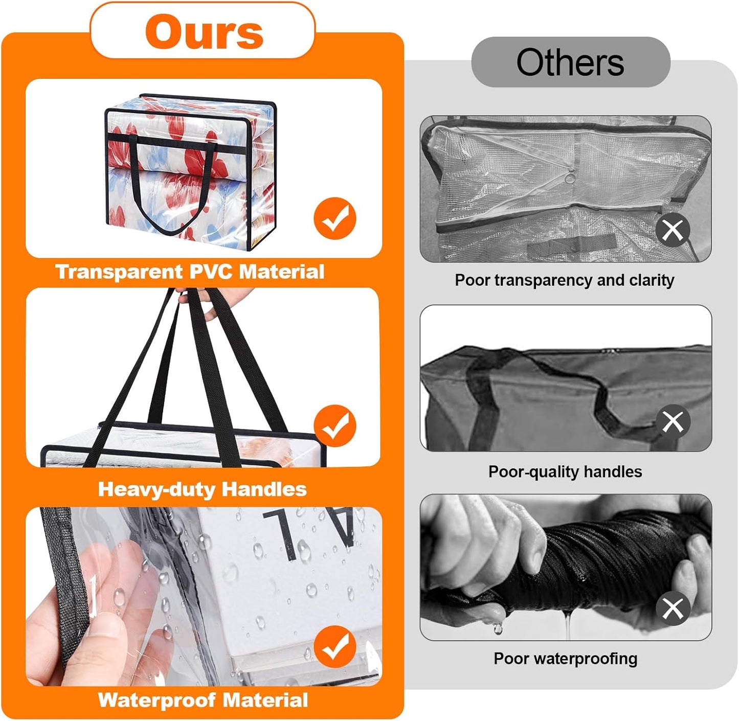 4 Pack Clear Clothes Storage Bags, Vinyl Blanket Storage Bag with Heavy-Duty Zipper, Foldable Moving Bags, Closet Organizers for Bedding, Comforter, Linens, Sweaters, Pillows, Toys (40L)