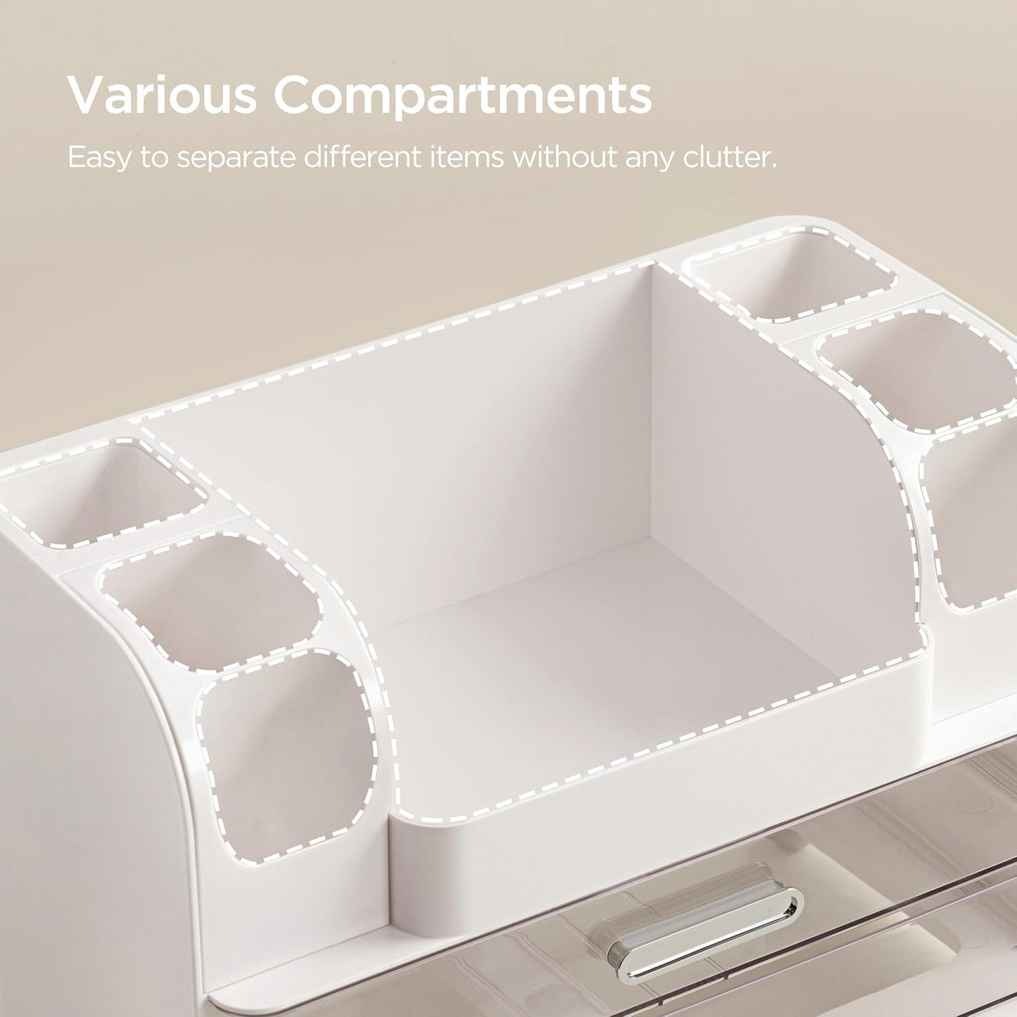 HBlife Makeup Organizer for Vanity with Brush Holder, Large Bathroom Countertop Cosmetic Organizer Skin Care Storage, Easy to Store Lipsticks, Nail Polishes, Perfumes, Eyeshadow Palettes, White