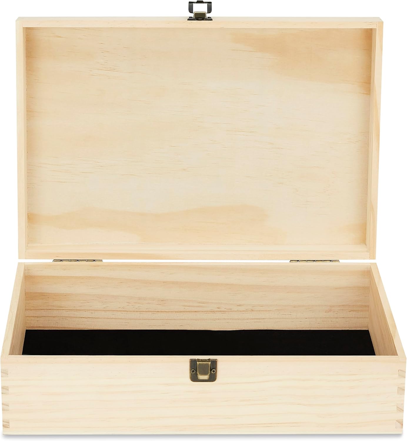 makerflo XL Natural Pine Wood Memory Box with Black Felt Inside, Hinged with Clasp, Keepsake Wooden Box Ideal for Craft and Personalization (Laser Engraving, Epoxy, UV DTF, and Vinyl) – Pack of 1