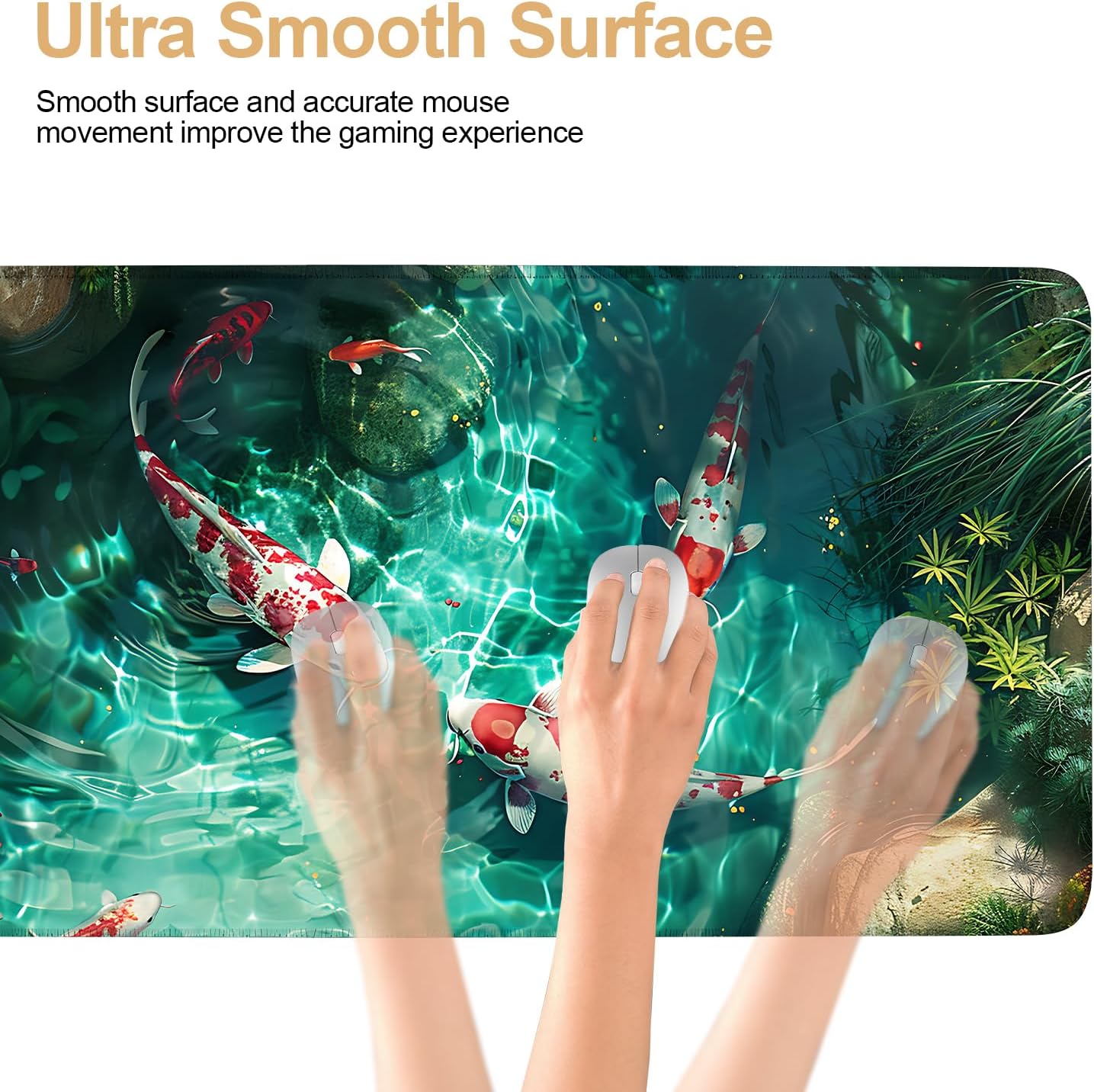 Large Mouse Pad Koi Fish Desk Mat, Extended Gaming Mouse Pad with Non-Slip Rubber Base, Thick 3mm Smooth Surface Keyboard Mat for Office & Home,35.43 x 15.75 in