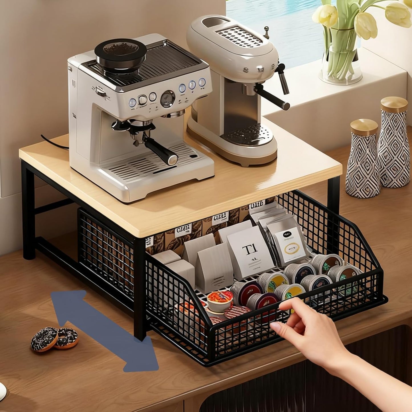 Coffee Pod Drawer Holder,Coffee Machine Storage Rack,Home Kitchen Counter Coffee Bar Organizer,Storage Basket Drawer (Black)