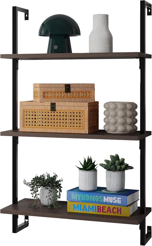 happimess MSH1000C Madera 40.55" Classic Industrial 3-Shelf Wood Wall-Mounted Open Ladder Bookcase with Metal Frame, Brown/Black