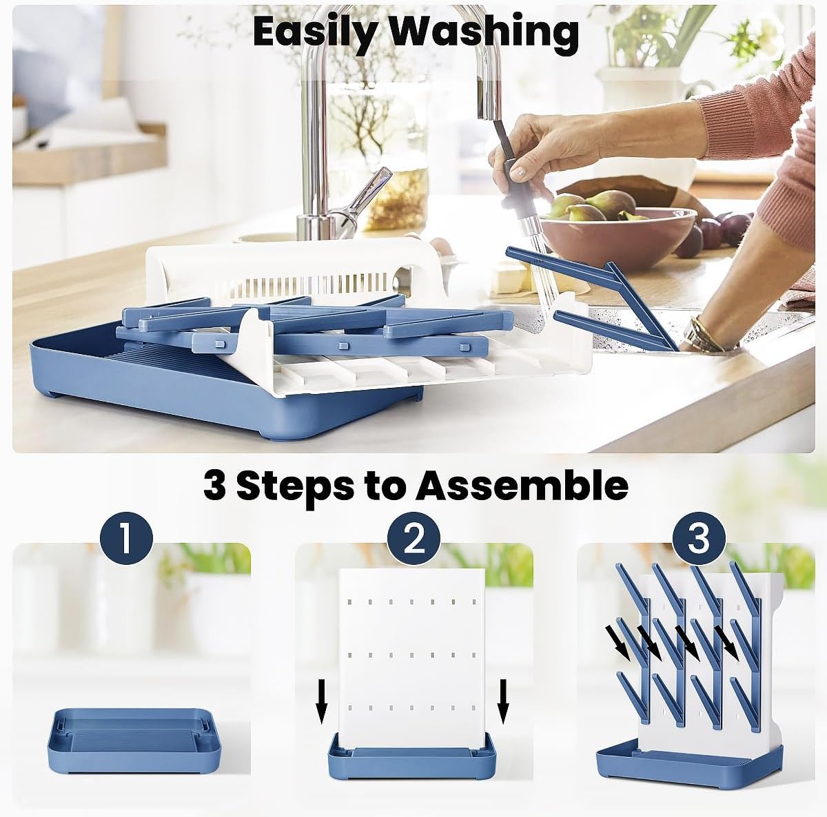 Baby Bottle Drying Rack: Vertical Space Saving Large Bottles Holder - Standing Boon Dryer Rack Baby Accessory - Countertop Holds Up to 12 Bottles & Pump Part Cleaning & Cup (Blue) (Blue)