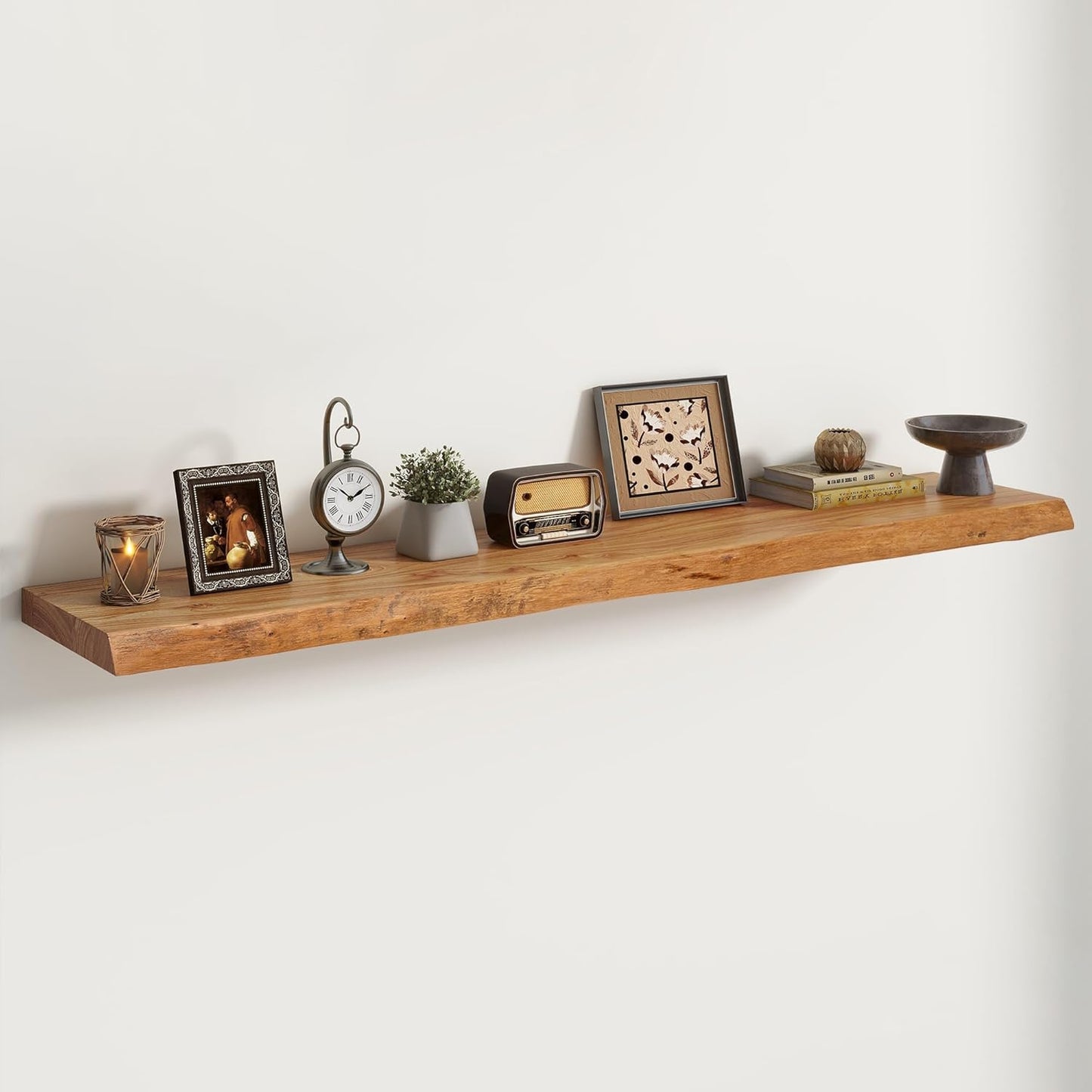 Live Edge Elm Floating Shelves For Wall - 55" W x 9.3" D Rustic Solid long Wood Shelves with Invisible Bracket, Wall-Mounted Storage & Display Shelf for Living Room Bedroom Kitchen, Set of 2, Natural