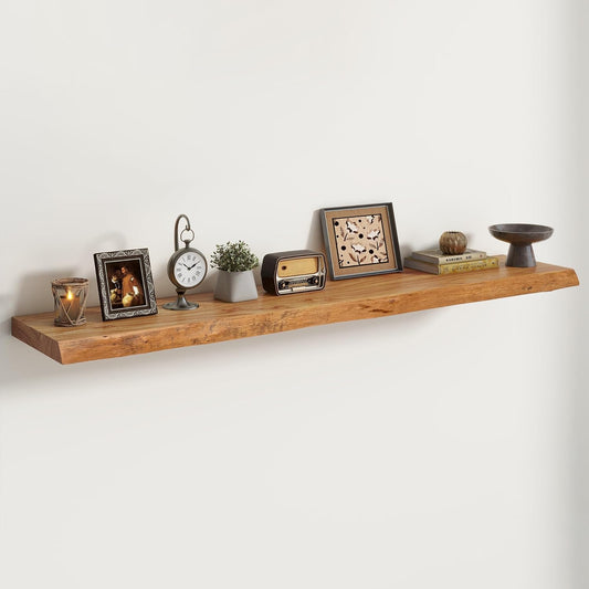 Live Edge Elm Floating Shelves For Wall - 55" W x 9.3" D Rustic Solid long Wood Shelves with Invisible Bracket, Wall-Mounted Storage & Display Shelf for Living Room Bedroom Kitchen, Set of 2, Natural