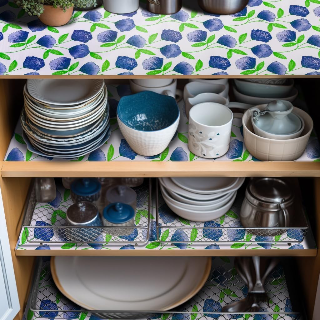 12" W x 120" L Floral Drawer and Shelf Liner for Cabinets, Non-Adhesive Strong Grip Non-Slip Flower Shelf Cabinet Kitchen Shelf Liners for Kitchen Cabinets