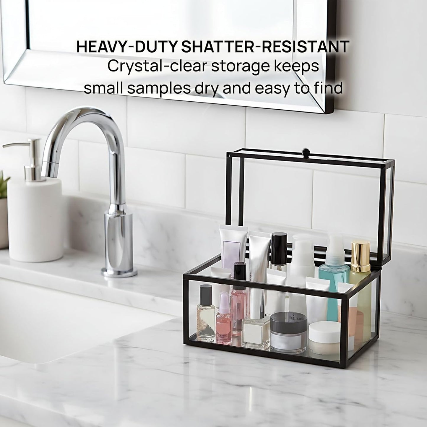40 Lipsticks Organizer with Lid, Glass Display Box Fits Large Perfume & Skincare, Easy-Access Organiser for Vanity Countertop, Multifunctional Display Box in Any Rooms