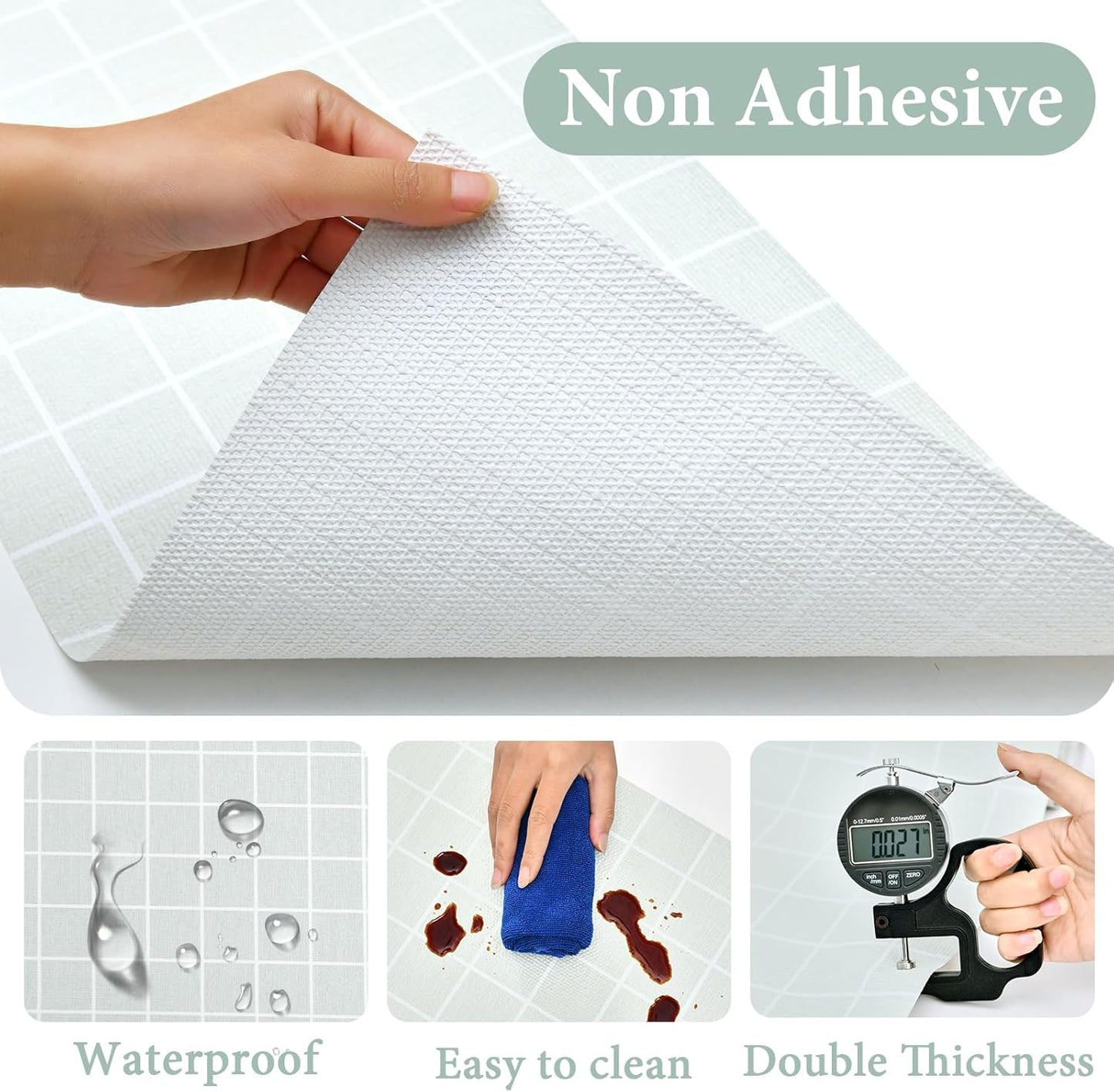 Drawer and Shelf Liner for Kitchen Cabinet: 12 in X 30 Ft Non Slip Waterproof Shelf Paper Non Adhesive Refrigerator Liners Light Gray Grid Easy Liners for Bathroom