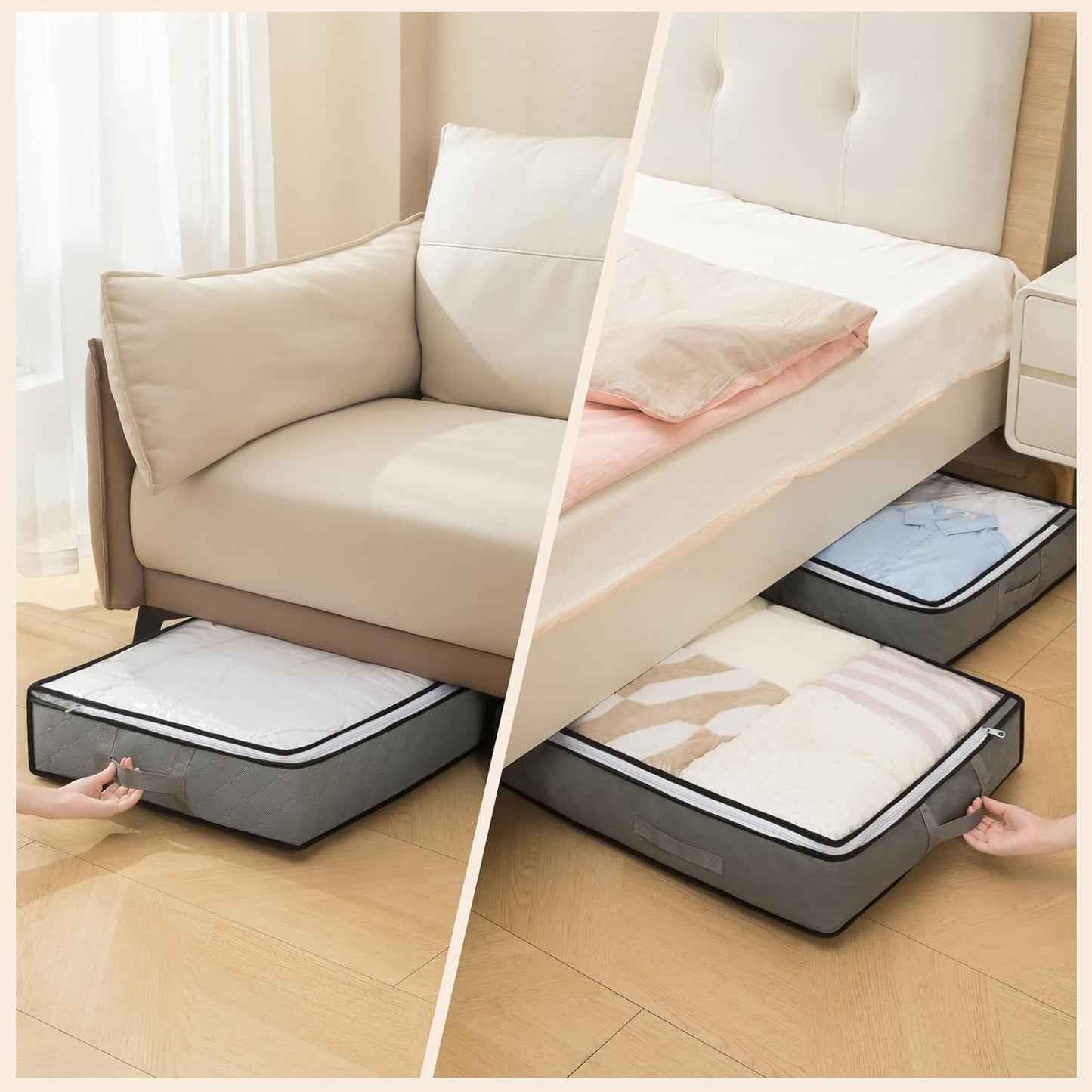 90L Under Bed Storage Containers, Closet Organizers and Storage Bins, Foldable Underbed Storage Bags for Blanket, Clothing, Comforter, Sweaters, Pillows, Linen Sheets, Wrapping Paper, black