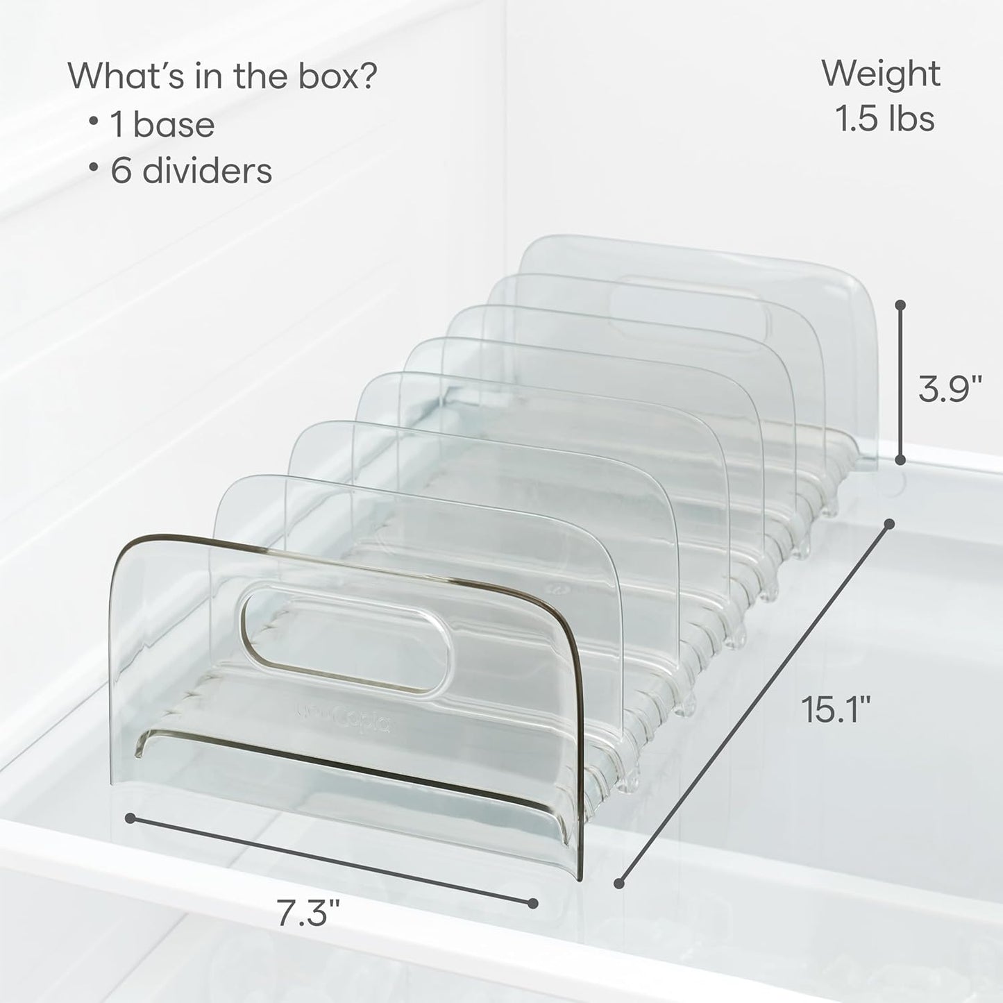 YouCopia FreezeUp Freezer Rack, BPA-Free Clear Fridge Organizer with Adjustable Dividers and Handles for Frozen Food Box and Meal Storage, 15