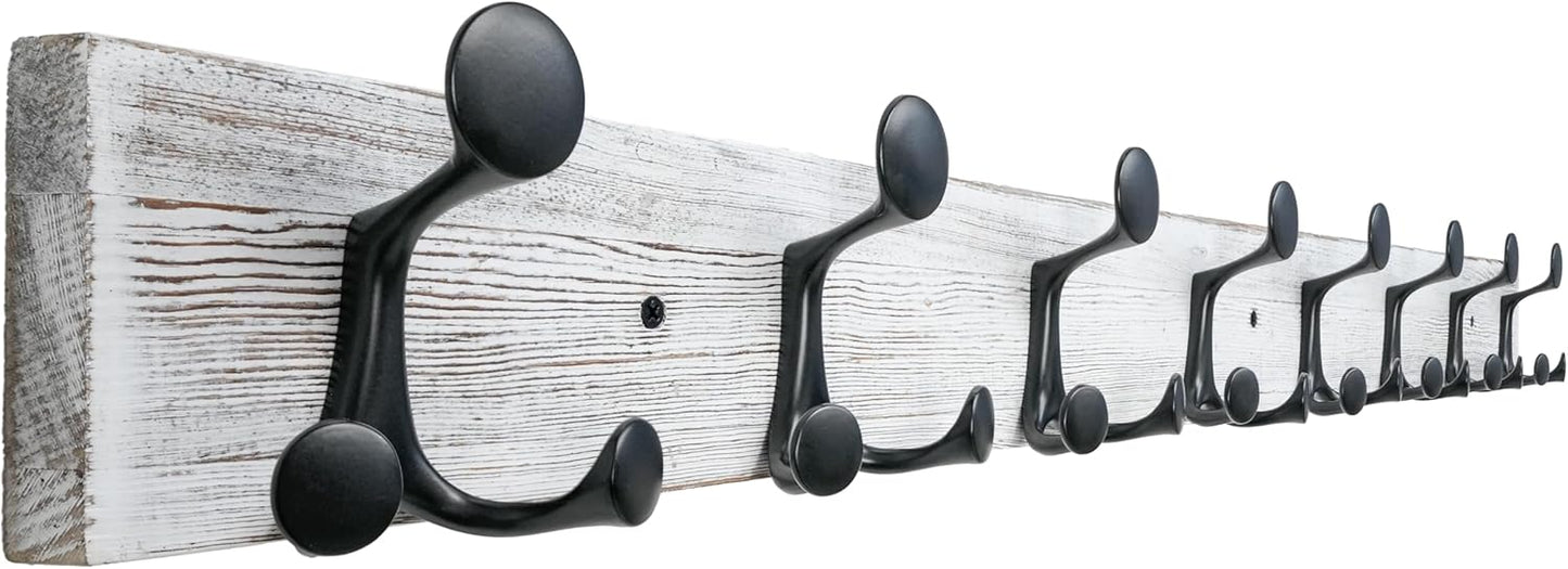 SKOLOO 43-Inch Wood Coat Rack Wall Mount with 8 Triple Hooks - Ideal for Family Entrances, Classrooms, and Pet Supplies Storage - Perfect Coat Hooks for Wall,Distressed White Wash
