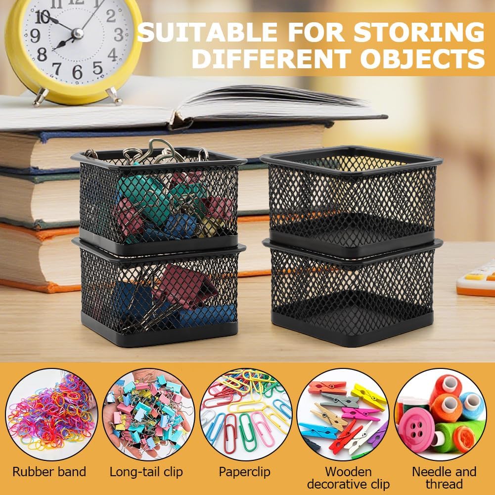 Paper Clip Holder for Desk, Paperclip Holders Mesh Paperclip Dispenser Organizer for Desk Binderclip Bobby Pin Holder Container for Home Office School(SIZE:4pcs)