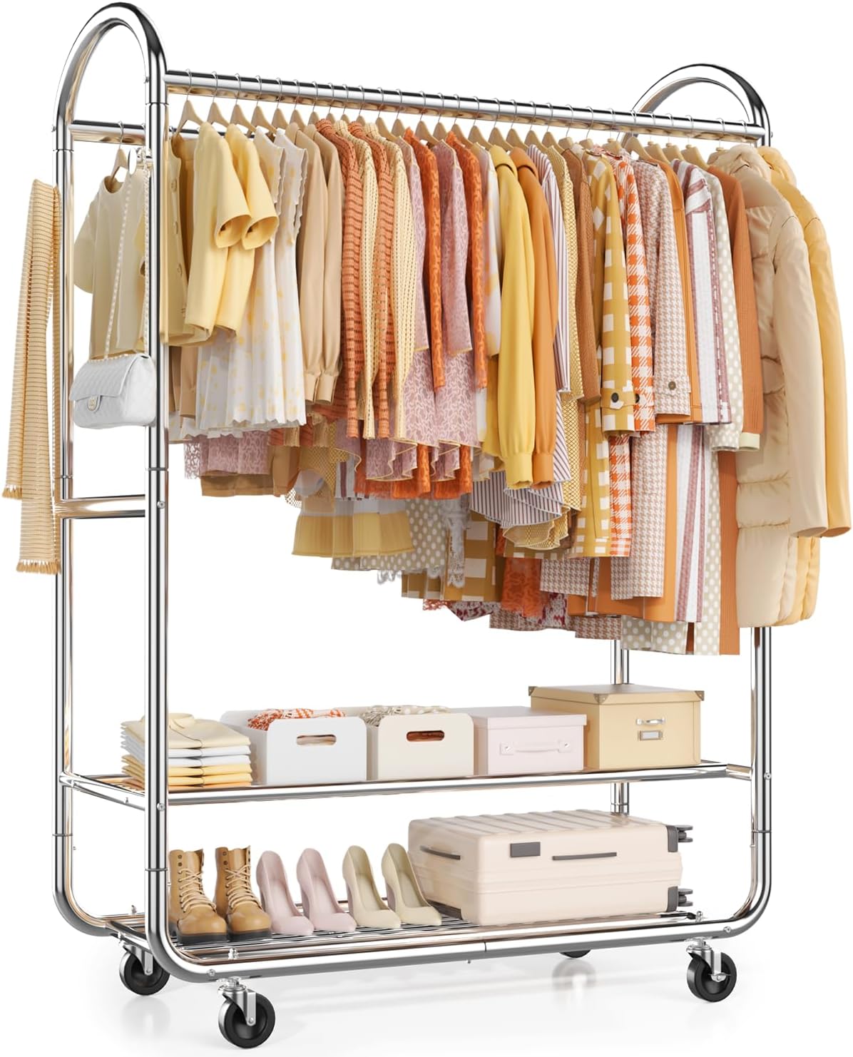 EAGMAK Heavy Duty Clothing Racks for Hanging Clothes 720 Lbs, Rolling Clothes Rack Double Rod Garment Rack with Lockable Wheels, Metal Closet Organizer for Bedroom, Laundry, Retail, Silver