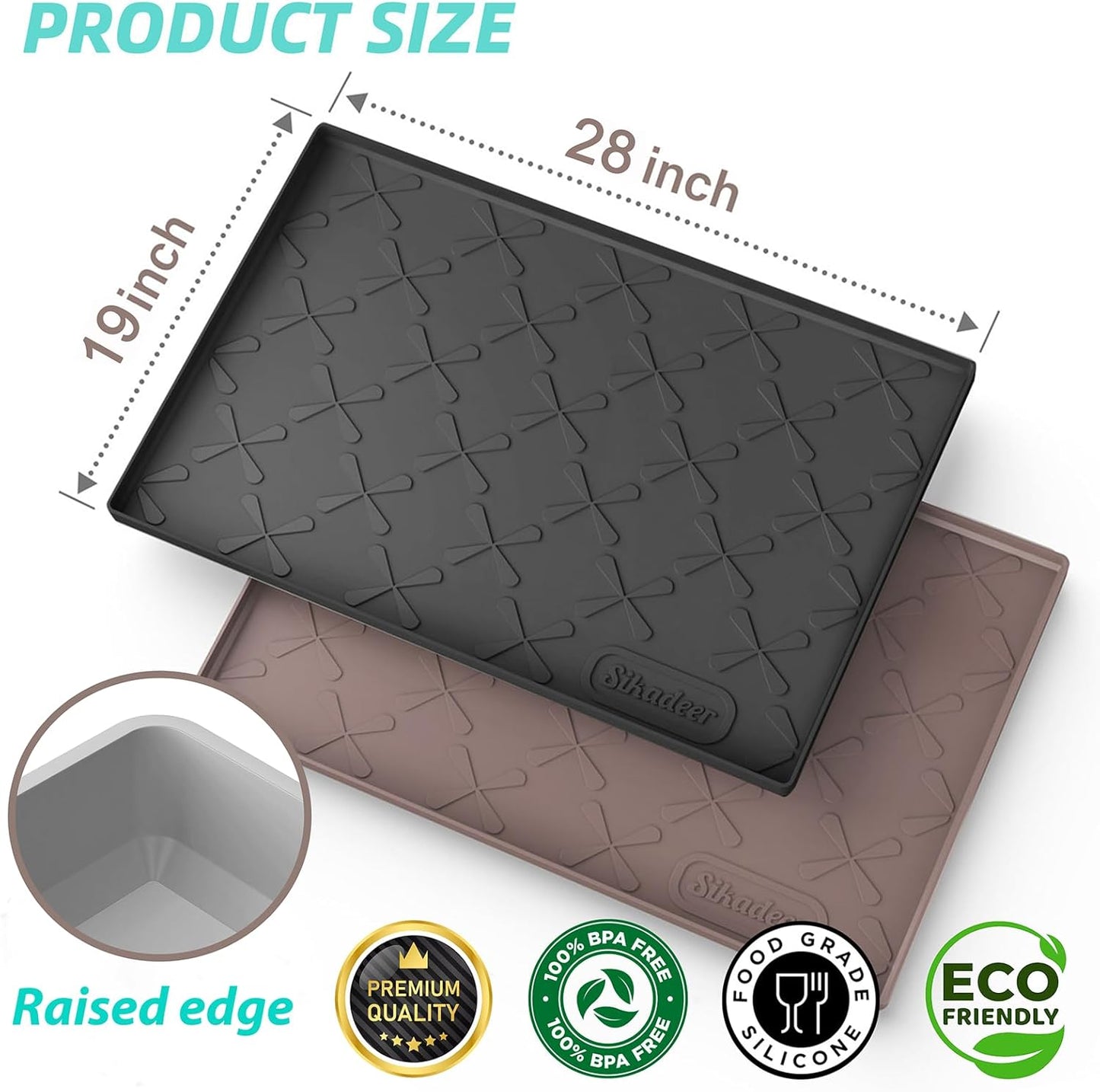 SIKADEER 28" x 19" Under Sink Mat Waterproof, Silicone Mat Kitchen Drawer Shelf and Cabinet Liner, Sink Protector for Kitchen Organizers and Storage, Boot Tray Pet Food Mats