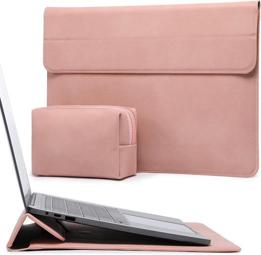 HYZUO 15 Inch Laptop Sleeve Case with Stand for MacBook Air 15 M4 A3241 M3 A3114 M2 A2941 2025-2023, 15" Surface Laptop 7/6/5/4, MacBook Pro 15 A1990 A1707 2019-2016, with Pouch, Pink