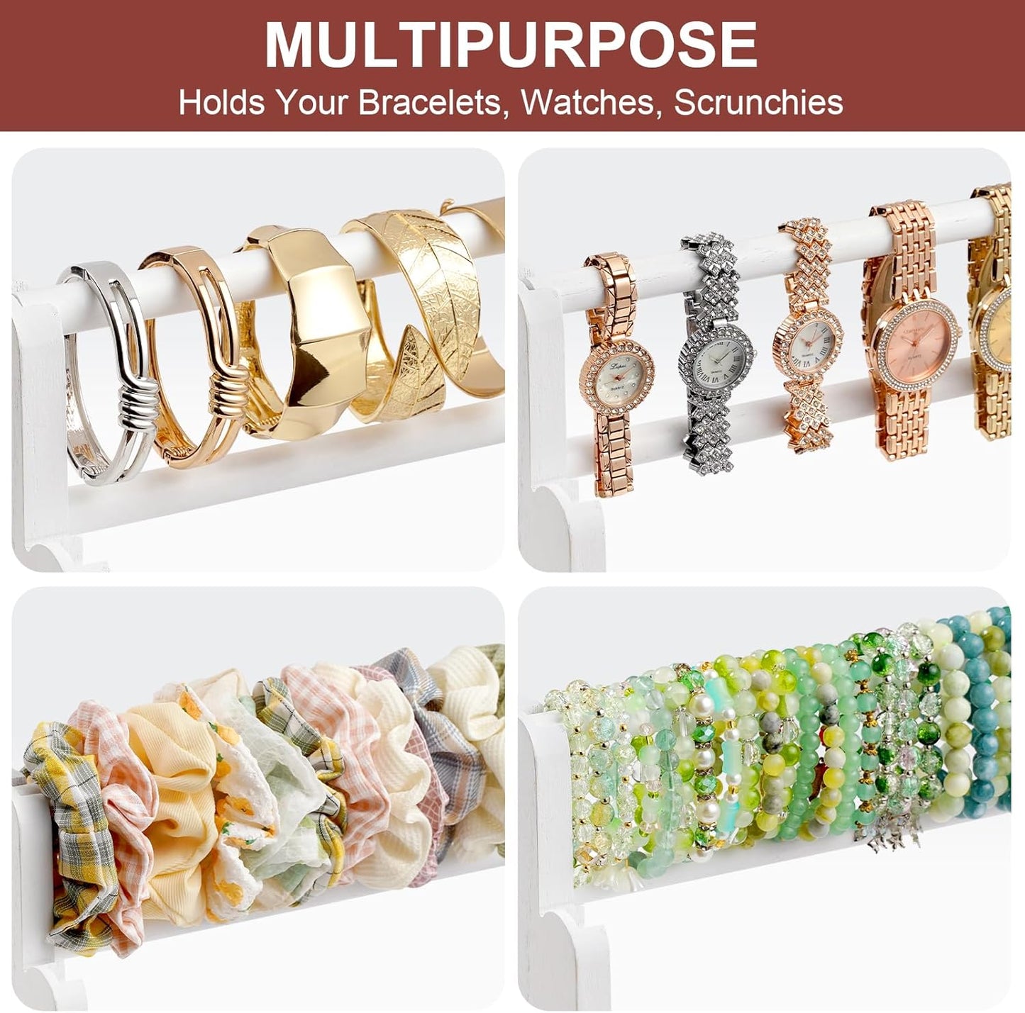 Emfogo Bracelet Holder, 4 Tier Bracelet Organizer Storage for Bracelets Bangles Watch Scrunchies, Rustic Wood Jewelry Organizer Display for Home, Vendors, Craft Shows and Store(White)