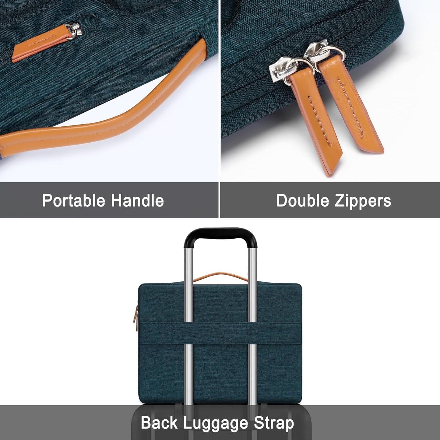 MOSISO 360 Protective Laptop Case 15 inch, 15 inch Laptop Sleeve Compatible with MacBook Air M4 M3 M2 2025 2024 2023, Dell XPS Plus, Side Open Carrying Case with 4 Zipper Pockets&Handle, Teal Green