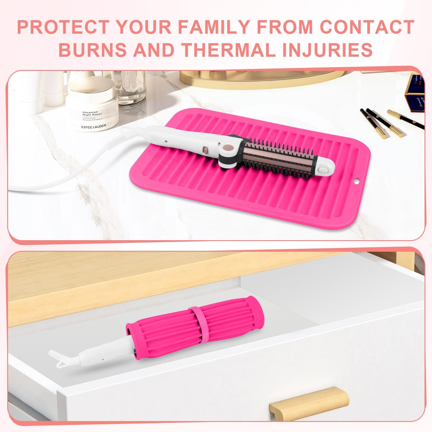 Large Silicone Heat Resistant Mat, Professional Hot Hair Tools Mat for Curling Iron, Flat Iron, Hair Straightener, Portable Hot Pad Cover with Velcro for Travel Home Salon(11.8" x 9.0")