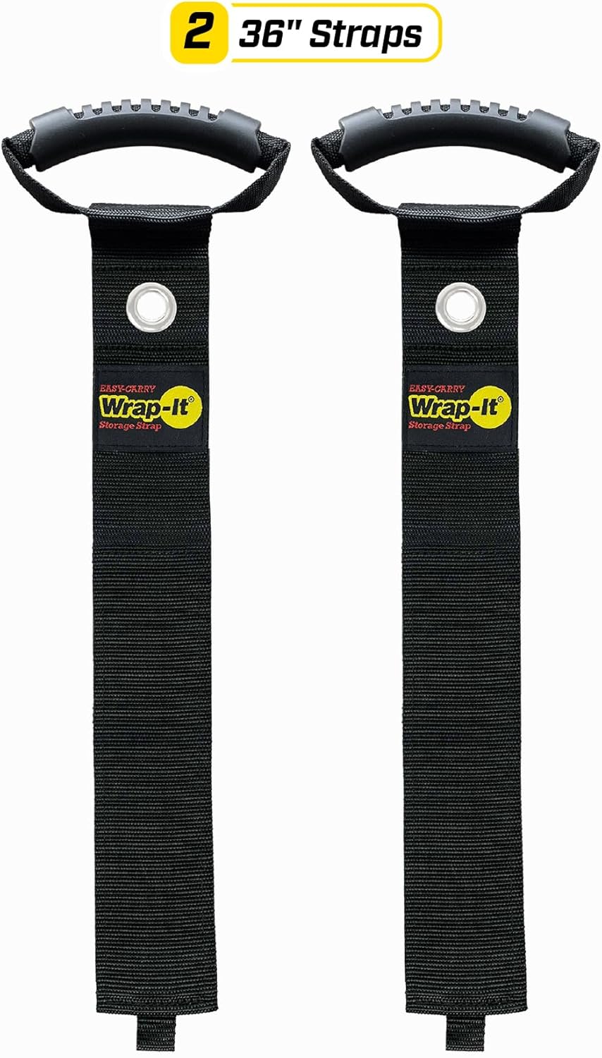 Easy-Carry Wrap-It Storage Straps - 36” (2-Pack) Black with Grommet - Heavy Duty Cord Carrying Strap Keeper and Extension Cord Organizer