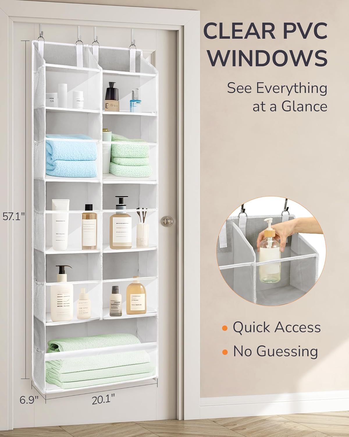 ULG Over the Door Organizer, 5-Tier Extra Large Hanging Storage with 10 Mesh Pockets, 100 lbs Capacity, Heavy Duty Door Organizer for Closet, Bedroom, Nursery Light Grey