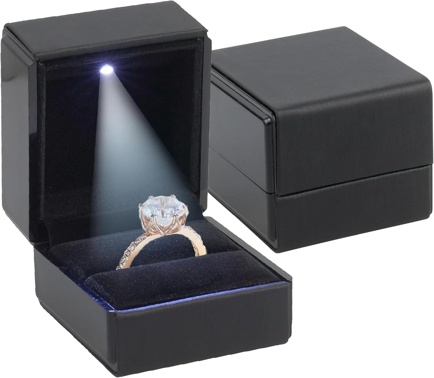 Novel Box Square Shaped Black Ring Box With LED Light 2.25X2X2.5 Inches - Jewelry Ring Case Best for Jewelry Displays - Gift Boxes for Mother's Day, Engagement, Anniversary & more Happy Occasions