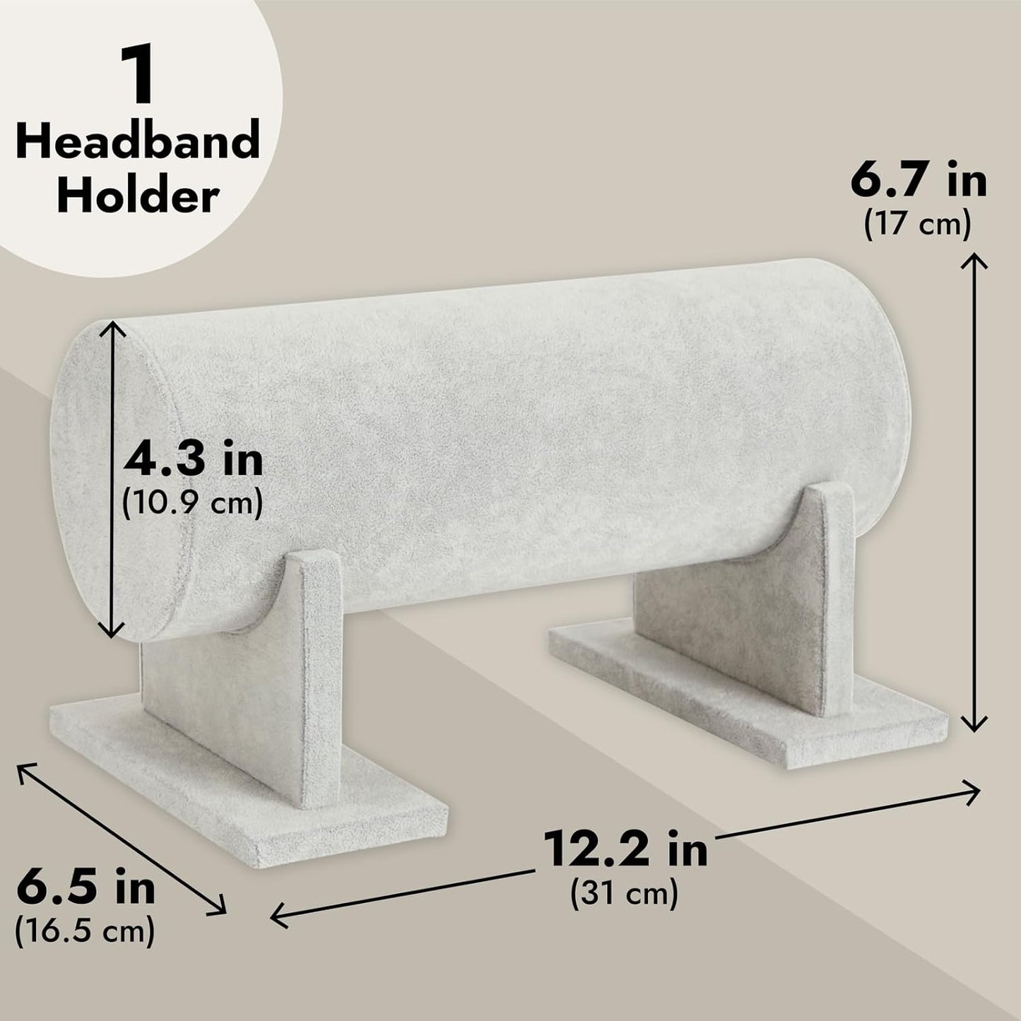 Juvale Velvet Headband Holder Stand - 12.2 x 6.5 x 6.7 Inches, Gray Velvet - Hair Accessories Organizer & Headband Rack - Bracelet Display & Jewelry Stand