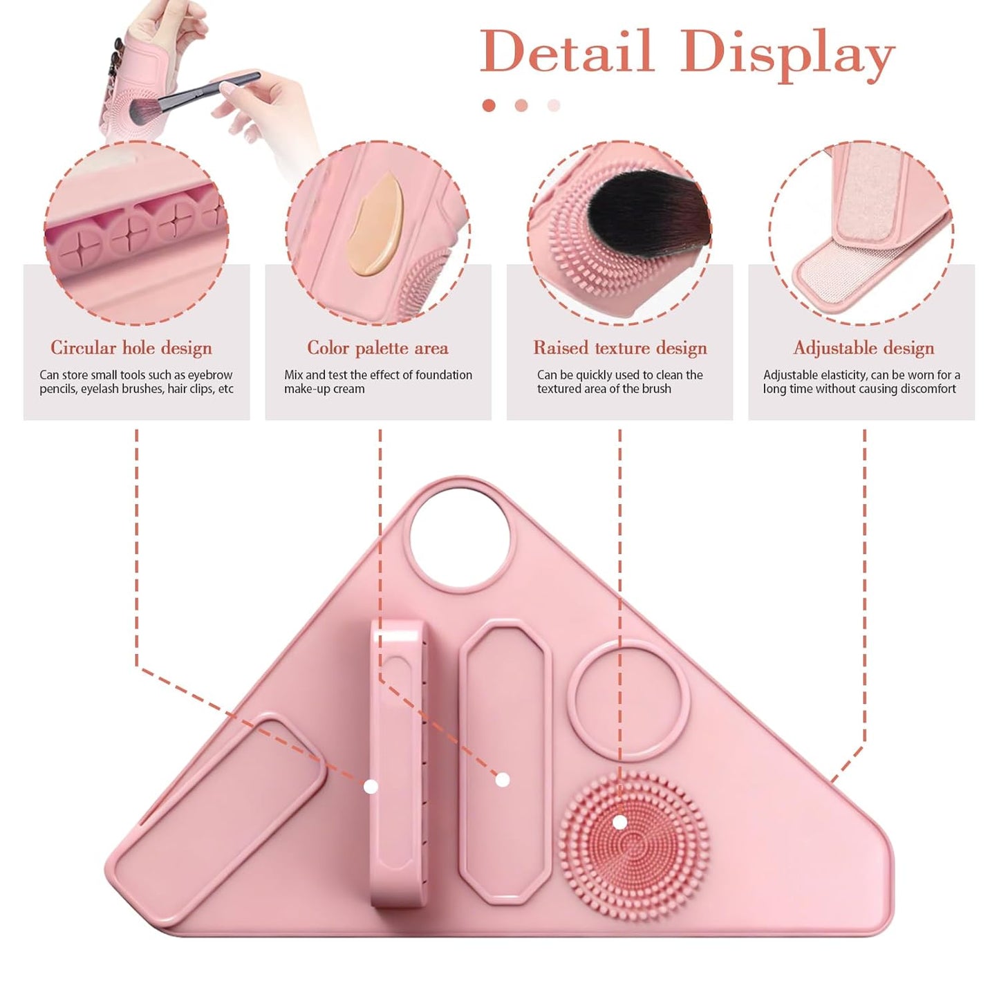 Makeup Mixing Palette Wrist Strap, Brush Storage & Mixing Tray. Silicone Makeup Mixing Palette, Multifunctional Tool for Foundation, Eyeshadow, Eyelash, Reusable (Pink)