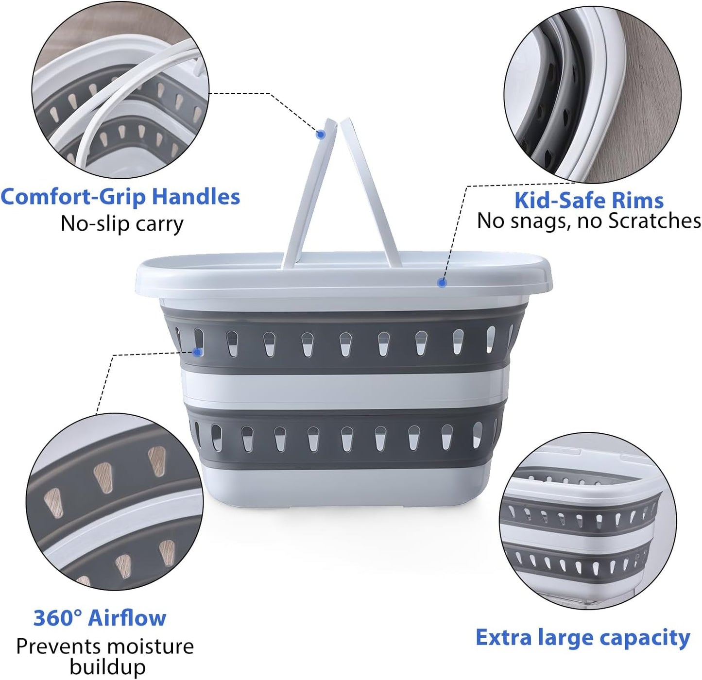 Monozuki Collapsible Plastic Laundry Basket 10.6 gallon(40L) Eco-recycled material- Foldable Pop Up Storage Container/Organizer - Space Saving Hamper/Basket BPA Free