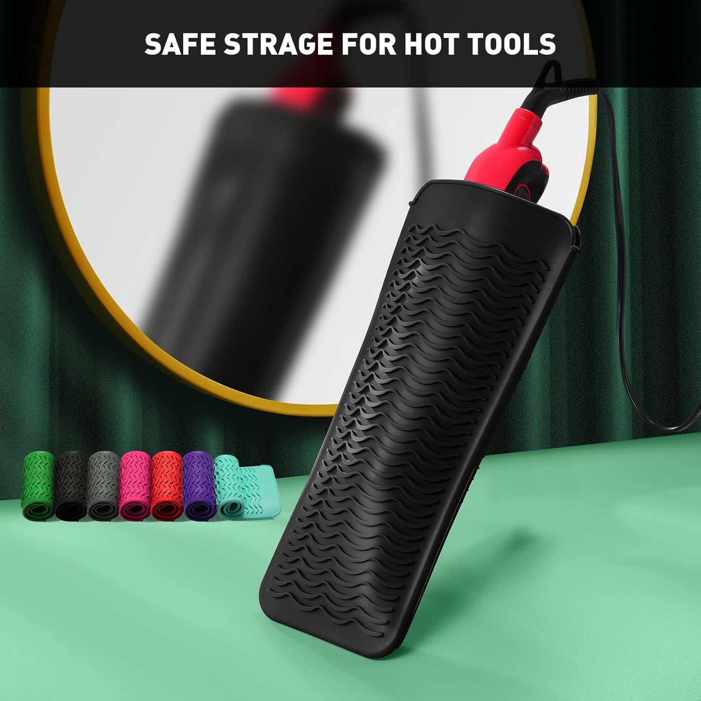 ZAXOP Resistant Silicone Mat Pouch for Flat Iron, Curling Iron,Hot Hair Tools (Black)