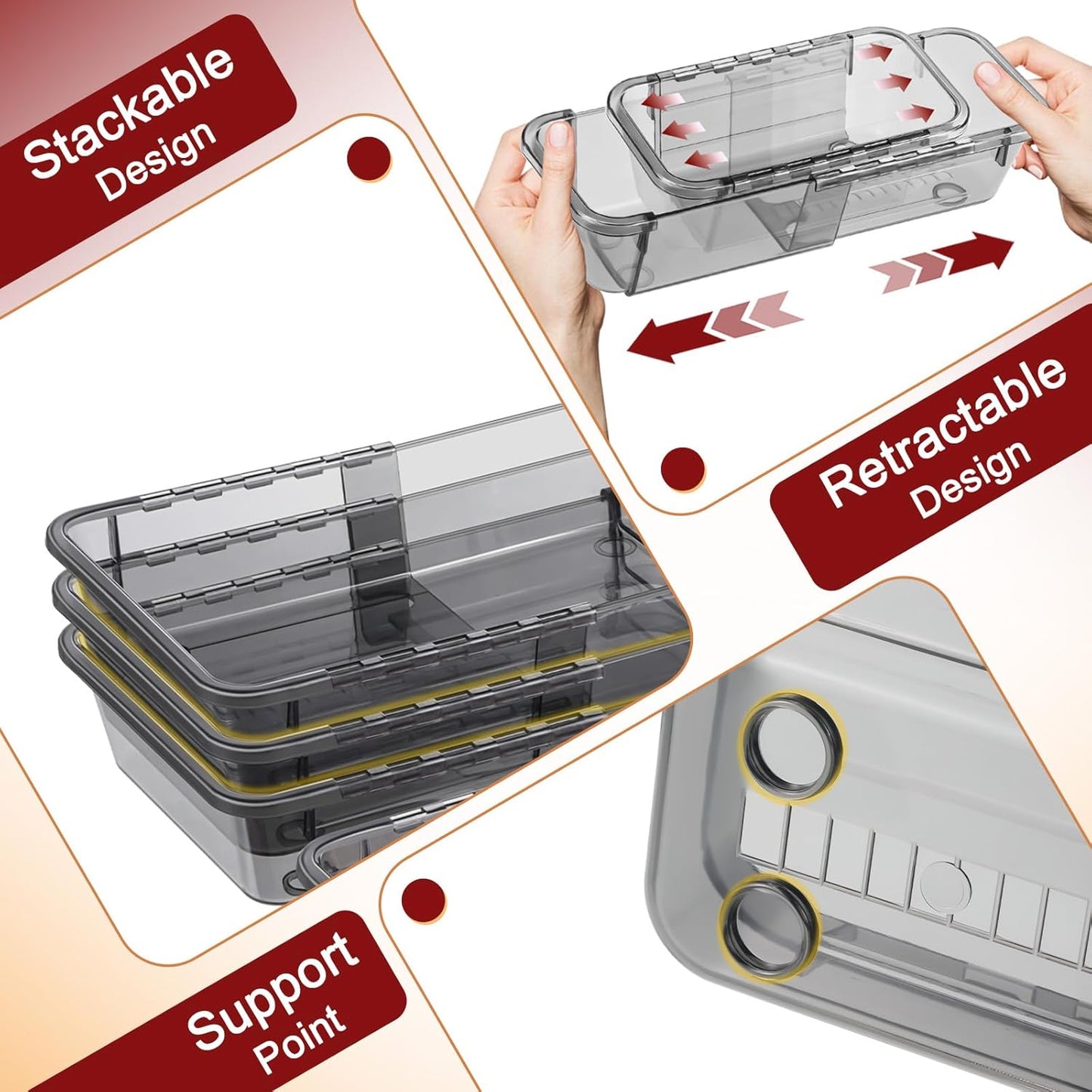 8 PCS Black Expandable Drawer Organizer, Medium Drawer Organizers and Storage, Vanity Dividers, Acrylic Storage Bins for Makeup, Jewelry Gadgets for Kitchen, Bedroom, Bathroom, Office
